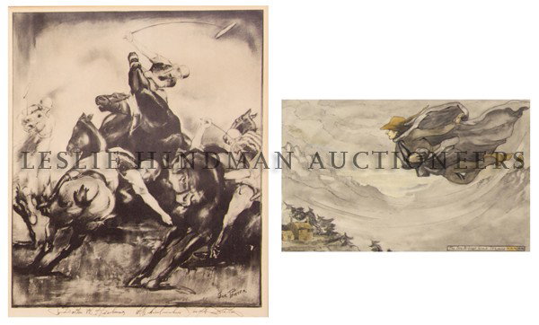 Attributed to Arthur Rackham, (British, 1867-1939): Attributed to Arthur Rackham (British, 1867-1939) The Southwest Wind Esquire, together with offset lithograph inscribed by Joseph Pfister wash on paper Largest 6 3/8 x 10 1/4 inches.