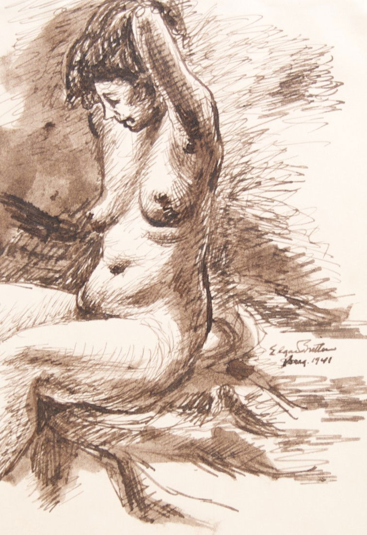 Edgar Britton, (American, 1901-1982), Nude Sitting: Edgar Britton (American, 1901-1982) Nude Sitting, 1941 ink on paper signed and dated (lower right) 7 1/2 x 5 1/4 inches.