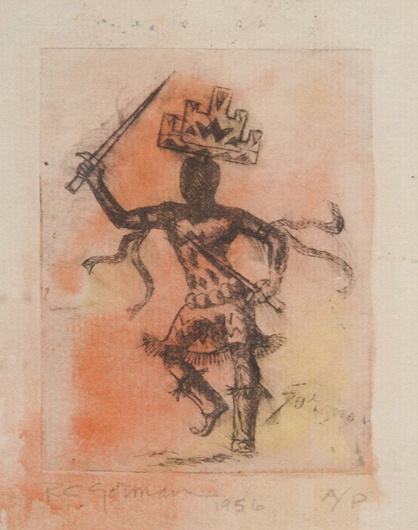 R.C. Gorman, (American, 1932-2005), Figure, 1956: R.C. Gorman (American, 1932-2005) Figure, 1956 lithograph edition A/P 4 x 3 1/2 inches. Property from the Estate of Tom G. and Mary Jane McClain, Phoenix, Arizona