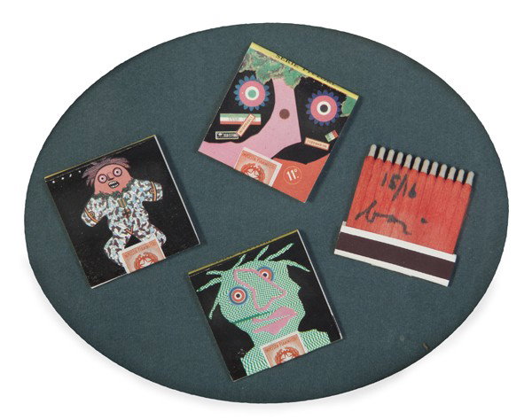 Enrico Baj, (Italian, 1924-2003), Match Books: Enrico Baj (Italian, 1924-2003) Match Books mixed media edition 15/16, signed Baj (right edge) 6 1/2 x 8 1/2 inches. Property from the Estate of Tom G. and Mary Jane McClain, Phoenix,