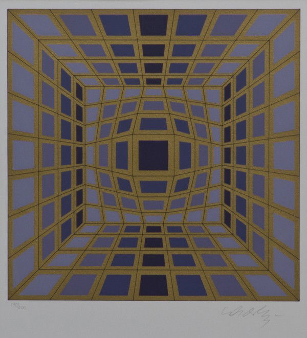Victor Vasarely, (French/Hungarian, 1906-1997), Ge: Victor Vasarely (French/Hungarian, 1906-1997) Geometric Composition color serigraph with gold additions edition 190/200, signed Vasarely (lower right) 10 1/8 x 10 1/8 inches.