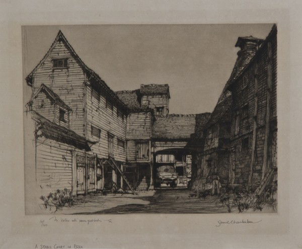 Samuel Chamberlain, (American, 1895-1975), A Stabl: Samuel Chamberlain (American, 1895-1975) A Stable Court in Essex etching edition 10/100, signed (lower right) 7 x 9 3/8 inches. Property from the Estate of John and Valere Butterwick, Kewanee, Illin