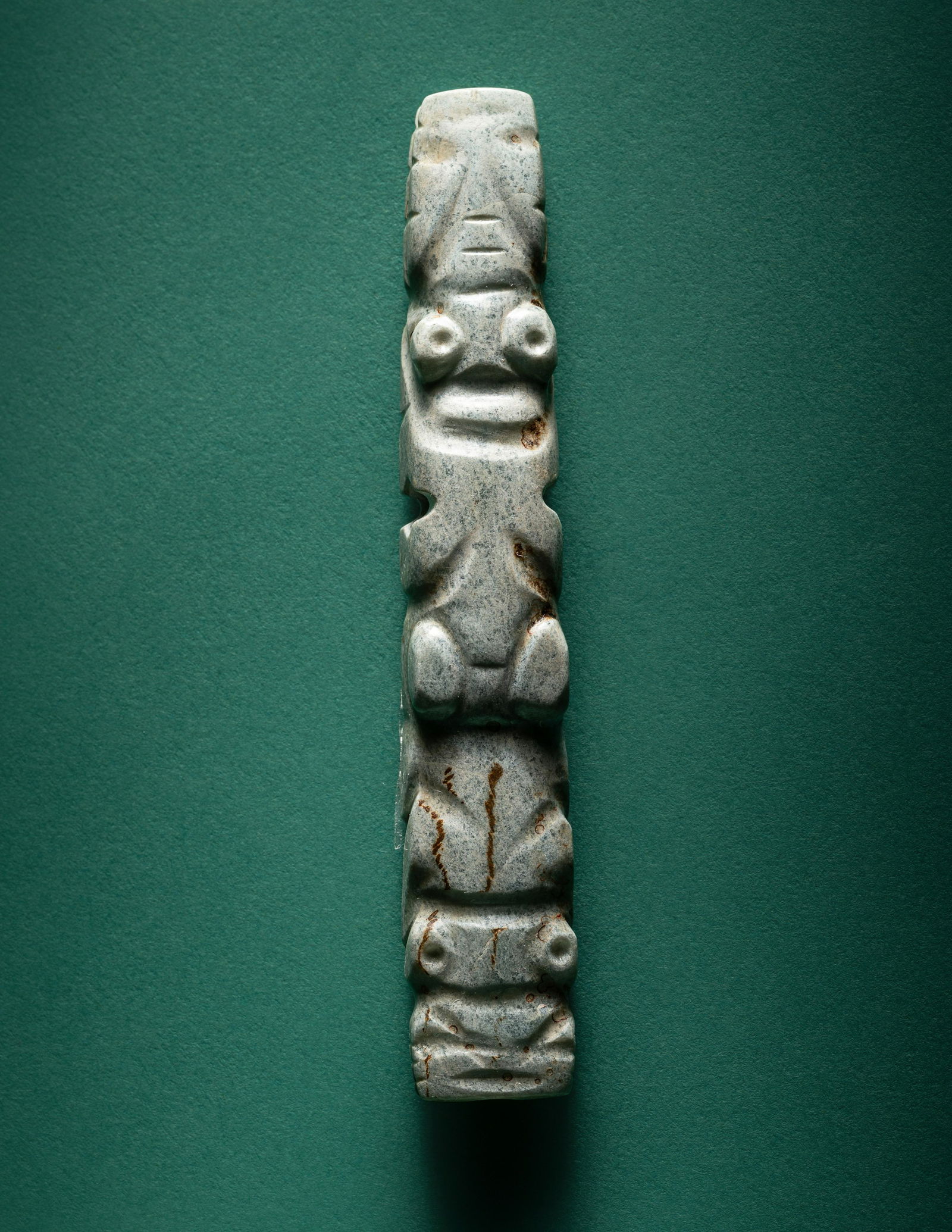 A Maya Jade Zoomorphic Pendant Length 4 inches (10.2 cm). (1 of 3)