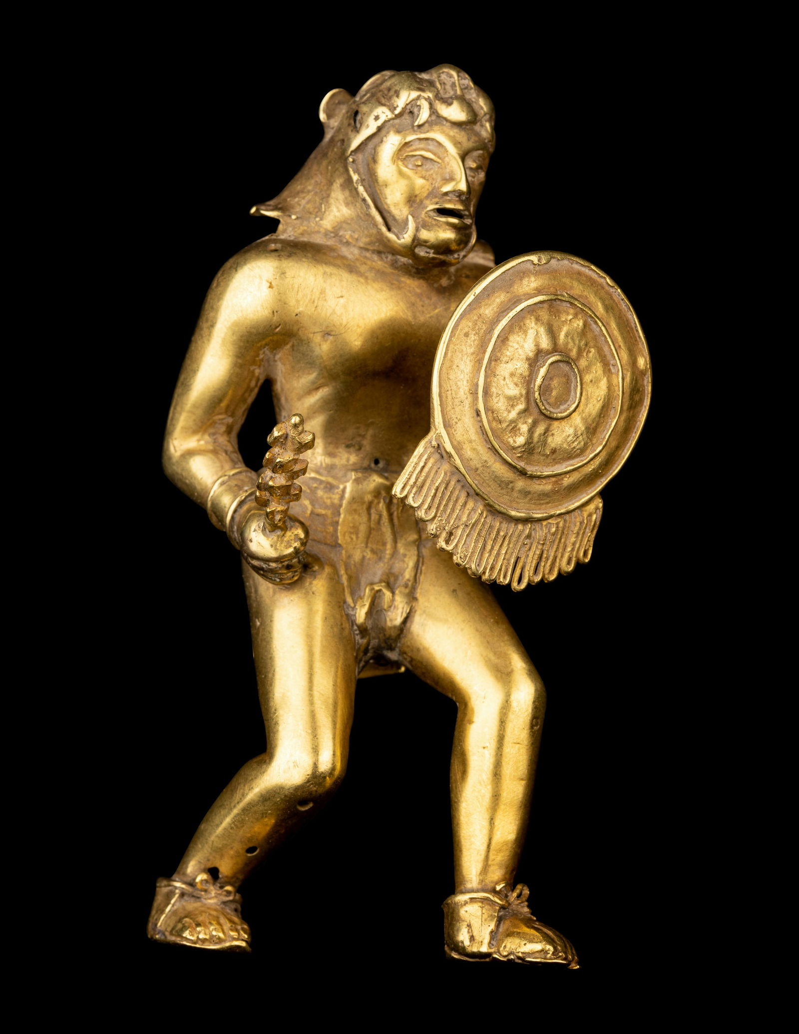 An Aztec Style Gold Jaguar Warrior Height 3 1/2 inches (9 cm). (1 of 5)