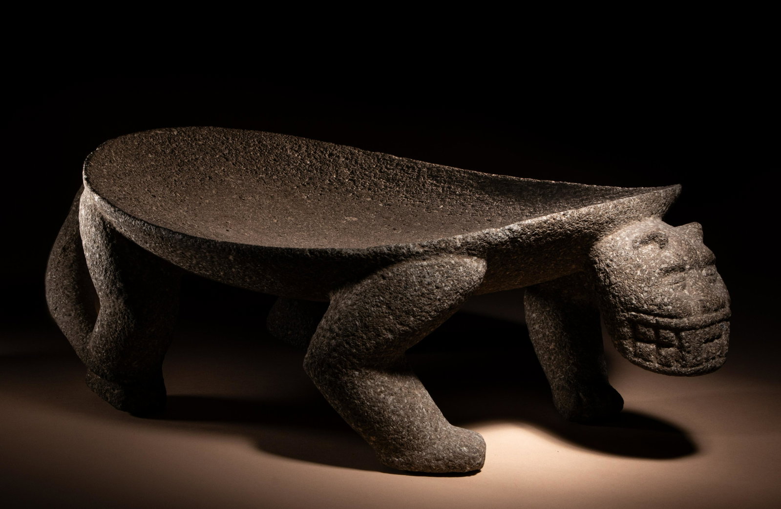 A Costa Rican Greystone Metate Length 27 1/2 inches (70 cm).: A Costa Rican Greystone Metate Huetar, Circa 900-1500 A.D. Length 27 1/2 inches (70 cm). Property from the Collection of Maria Perry, Lexington, Kentucky Provenance: Andre Emmerich Inc., New York; whe