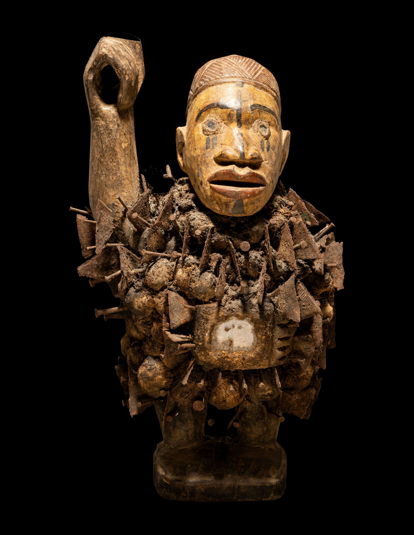 A Yombe or Kongo Oath Making Figure (Nail Fetish) Height 14 13/32 inches (36.6 cm). (1 of 4)