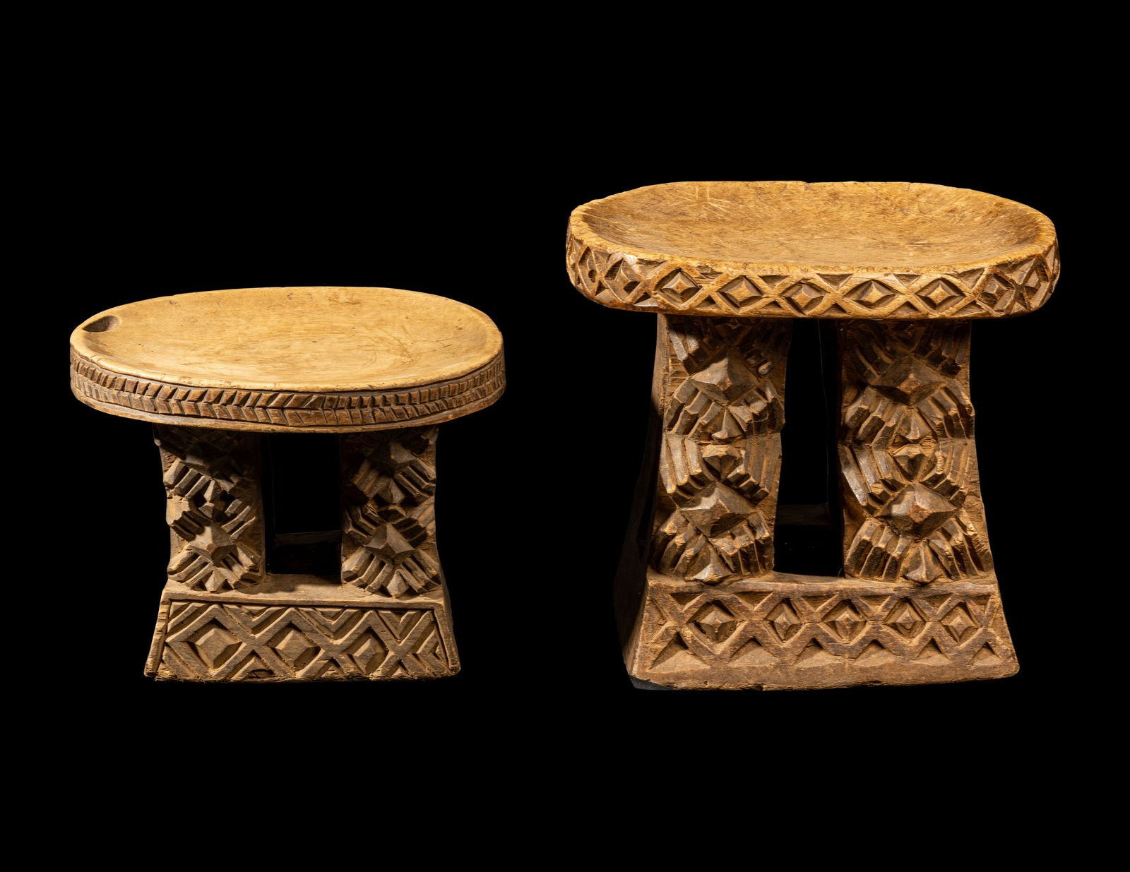 Two African Wood Stools Height of largest 14 inches (35.6 cm). (1 of 6)