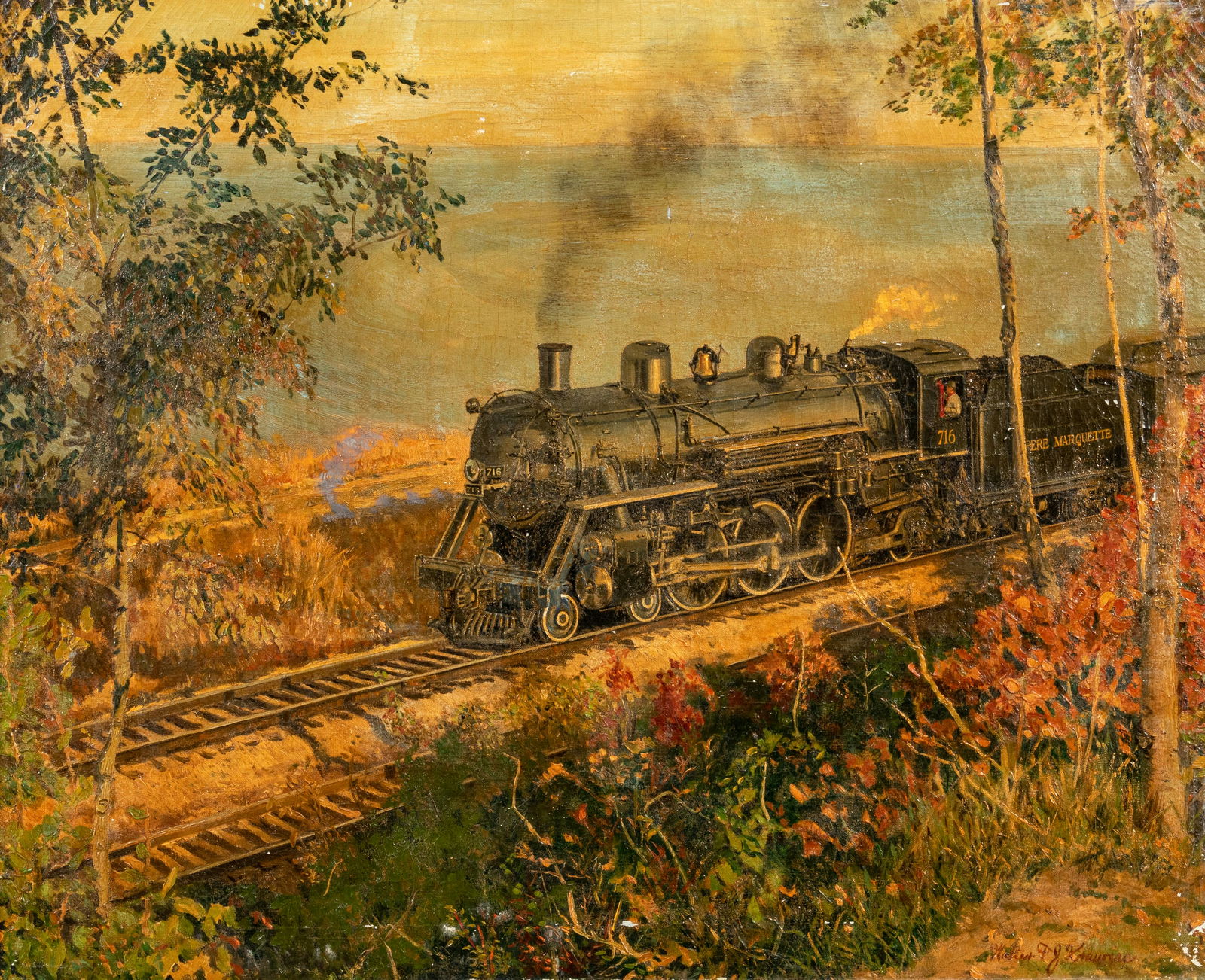 Walter Krawiec (American, 1889-1982) Train Along Lakeshore (1 of 5)