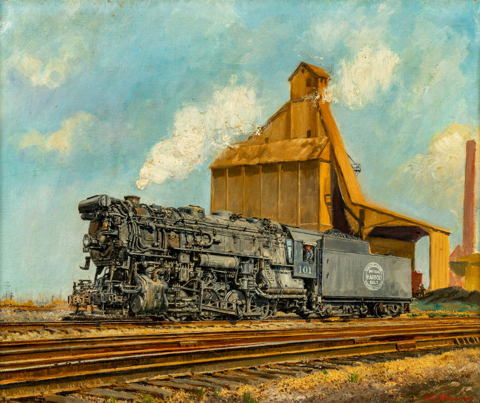 Walter Krawiec (American, 1889-1982) Locomotive and Silo (1 of 5)