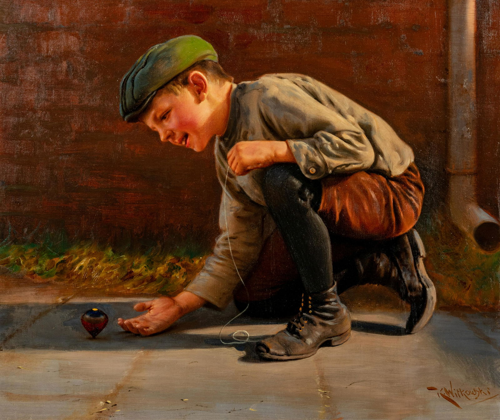Karl Witkowski (Polish/American, 1860-1910) Boy with Spinning Top (1 of 5)