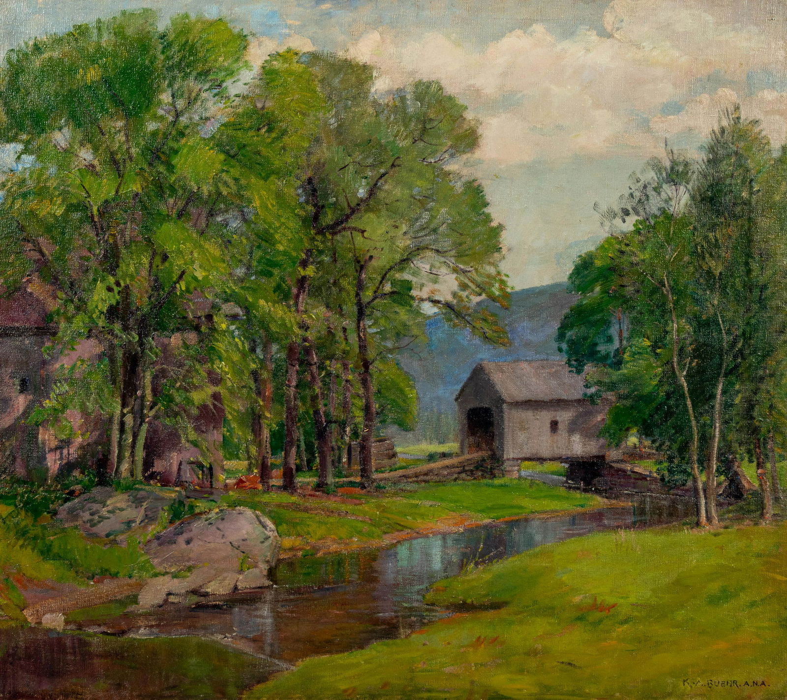 Karl Albert Buehr (American,1866-1952) Landscape with Covered Bridge and Stream (1 of 6)