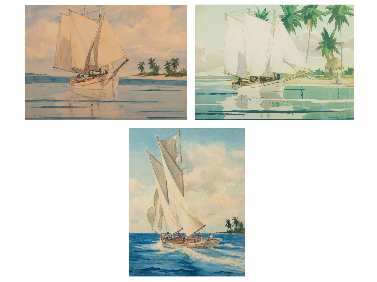 William Henry (American, 20th Century) Caribbean Scenes (a group of three works) (1 of 6)