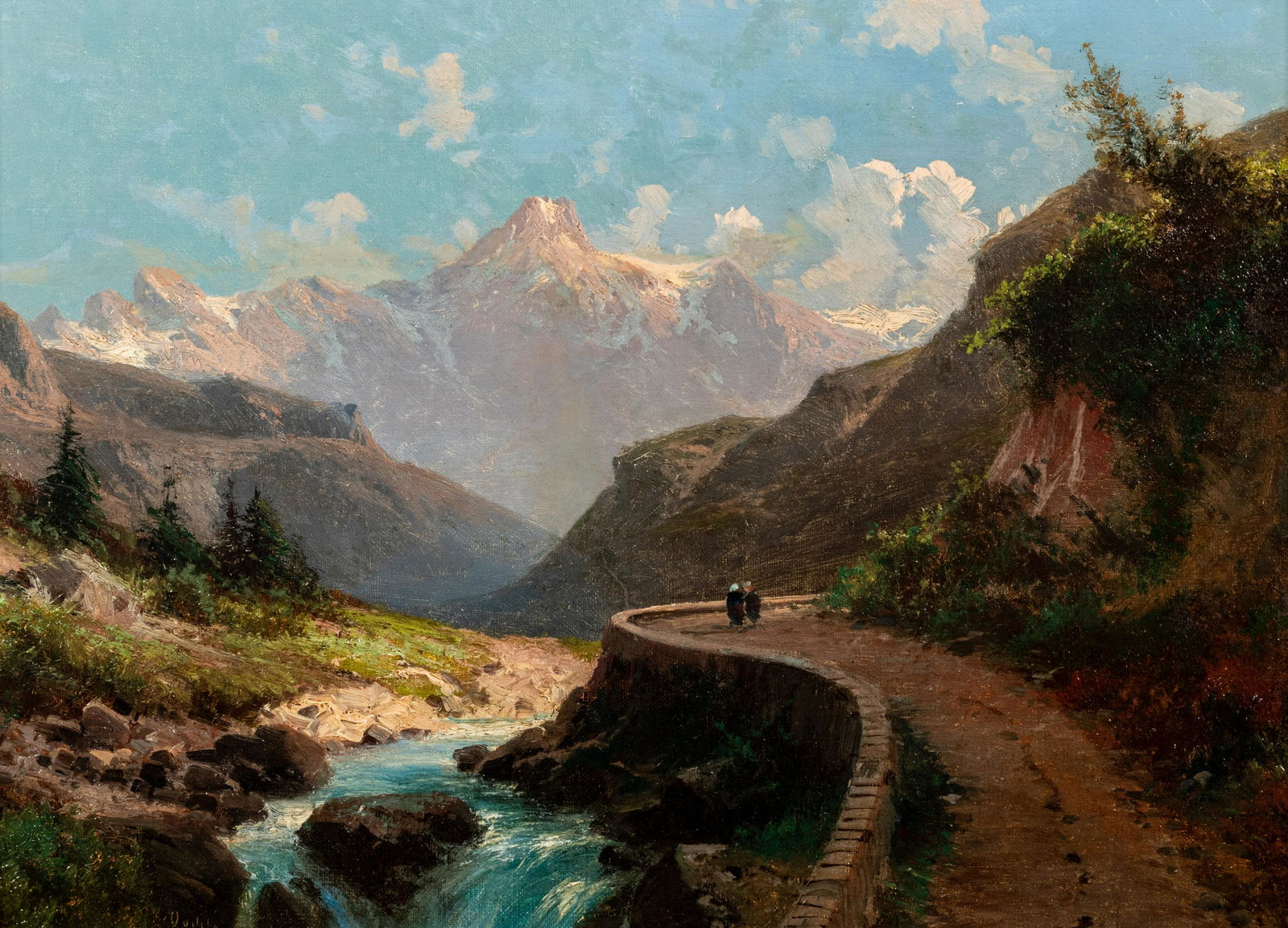 Albert Jan Oudshoorn (Dutch, 1877-1930) Two Figures by a Mountain River (1 of 5)