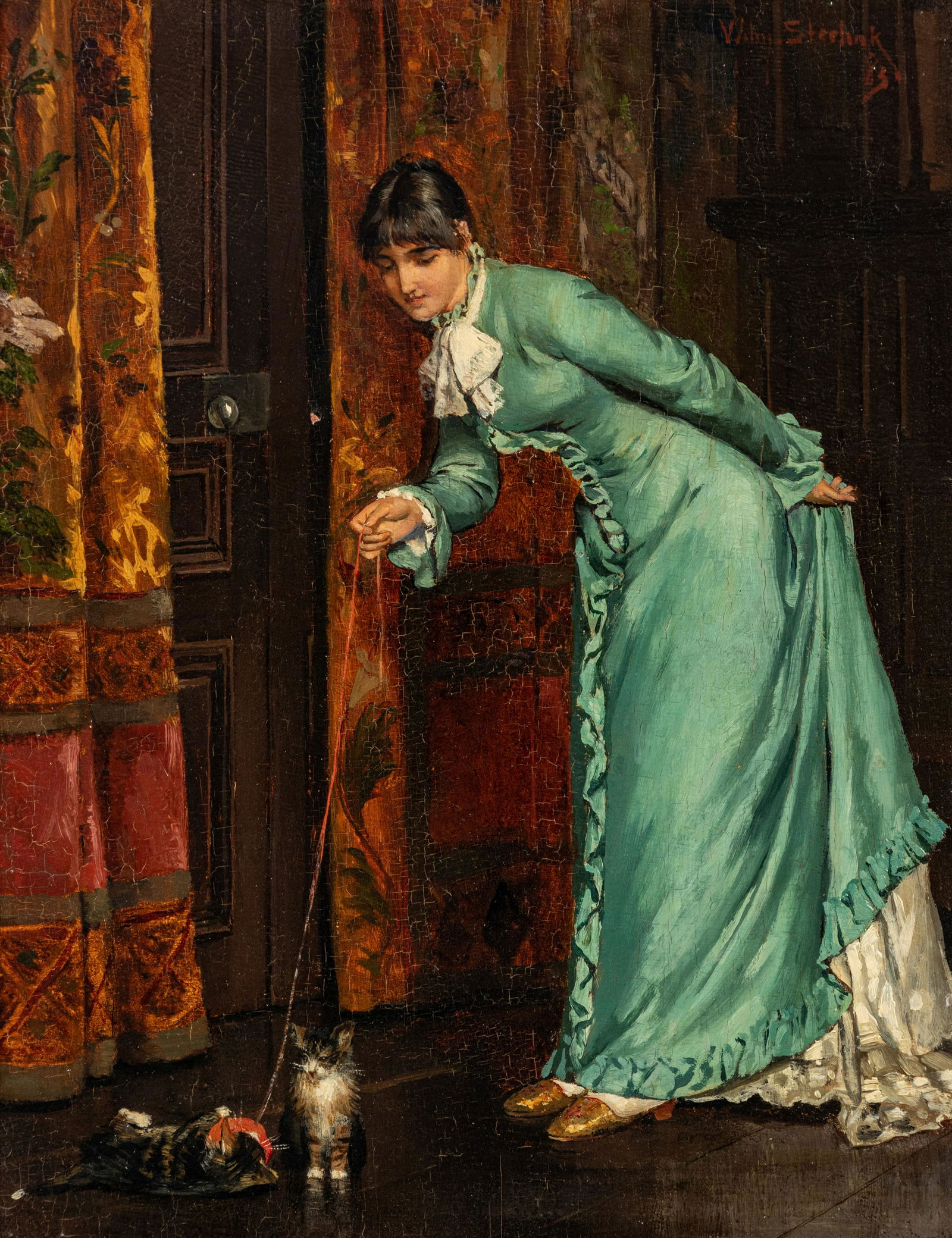 Willem Steelink (Dutch, 1856-1928) Woman Playing with Kittens, 1883 (1 of 5)