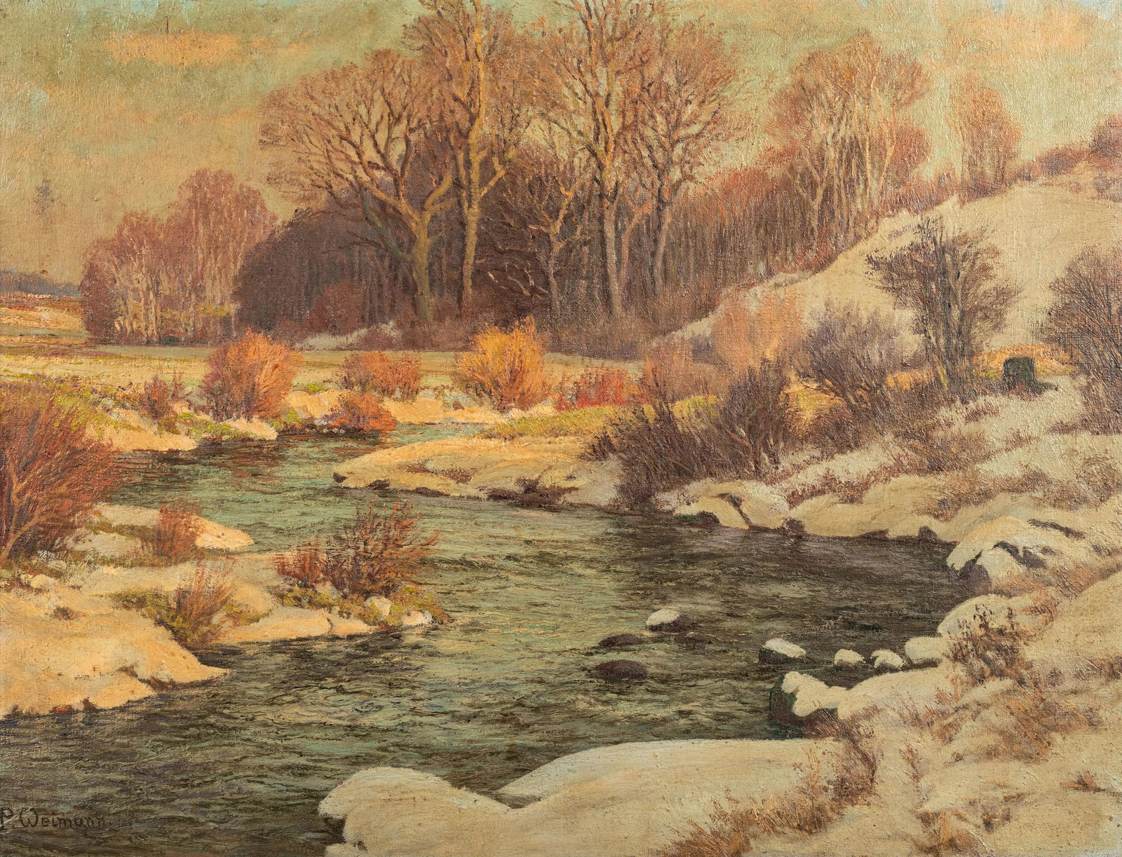 Paul Weimann (German, 1867-1945) Stream in Winter Landscape (1 of 5)
