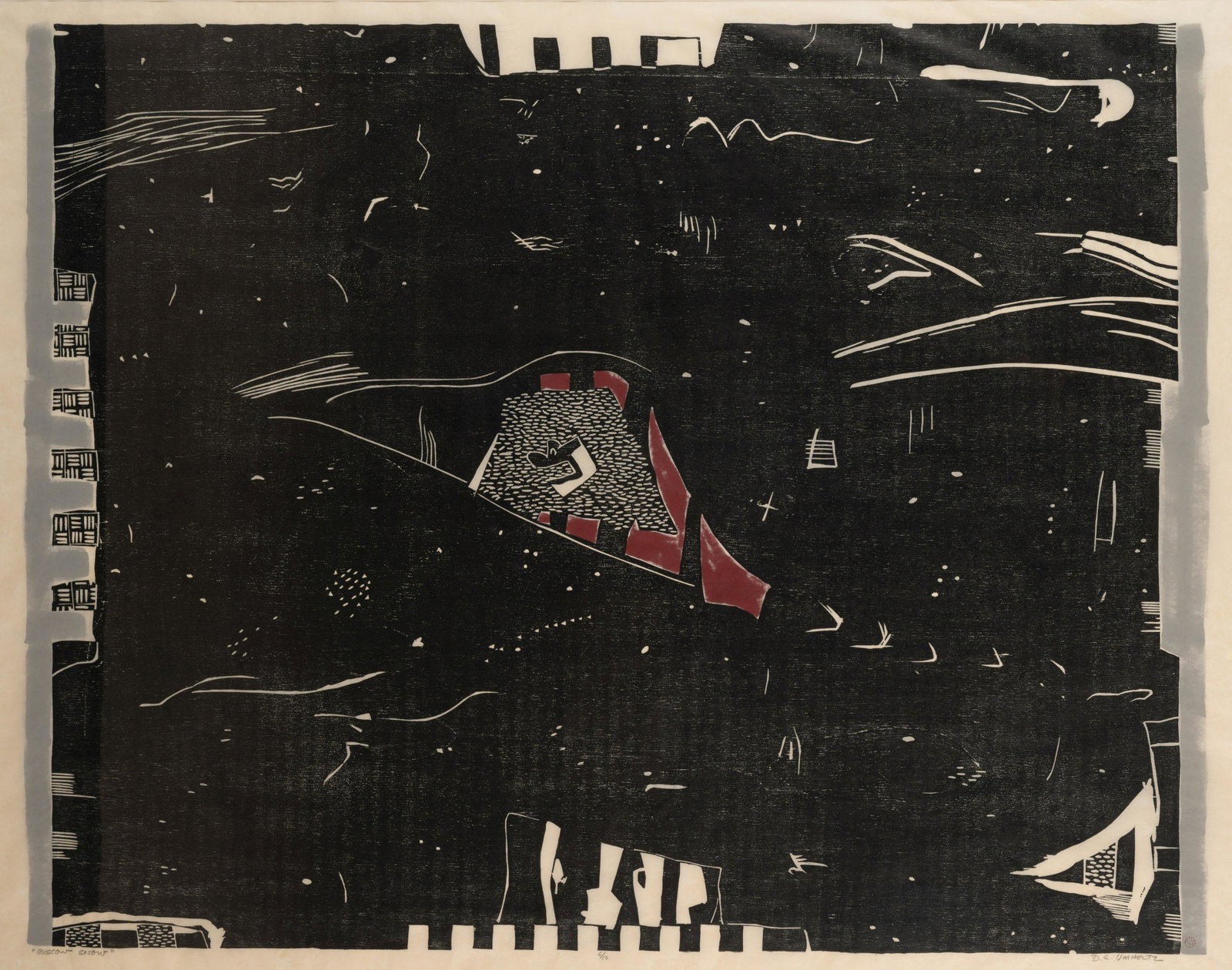 David Umholtz (American, 1943-2014) Moscow Snow: David Umholtz (American, 1943-2014) Moscow Snow woodcut signed, titled and numbered 6/10 in pencil 36 x 45 3/4 inches.