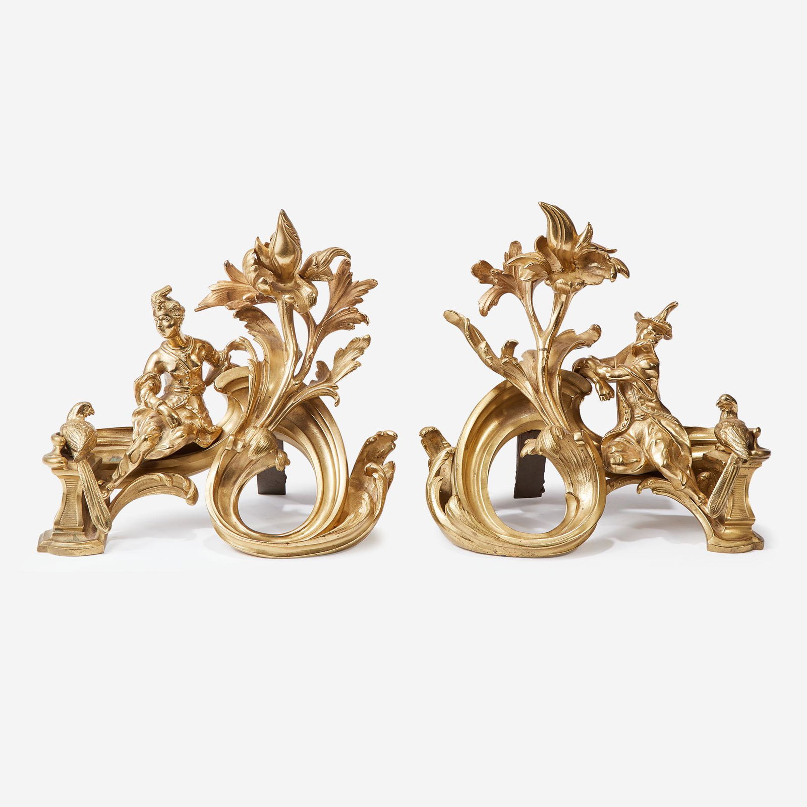 A Pair of Louis XV Style Chinoserie Gilt Bronze Chenets (1 of 1)