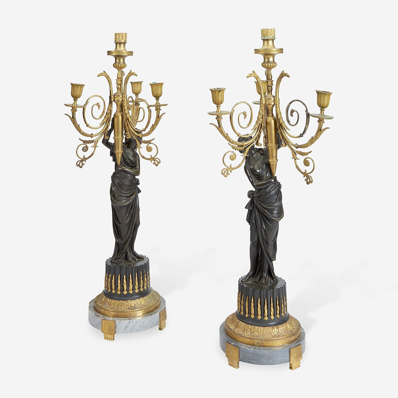A Pair of Louis XVI Style Gilt and Patinated Bronze Figural Four-Light Candelabra 19th century (1 of 4)