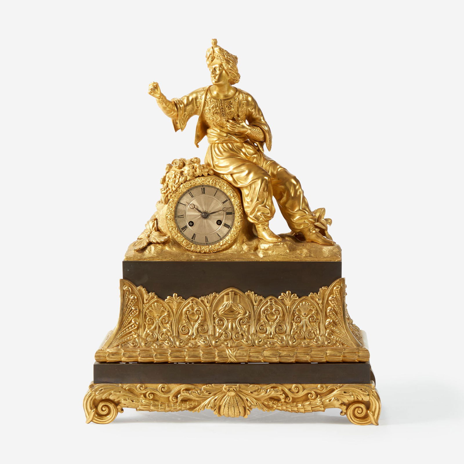 A Large Continental Patinated and Gilt Bronze Figural Mantle Clock late 19th century (1 of 1)