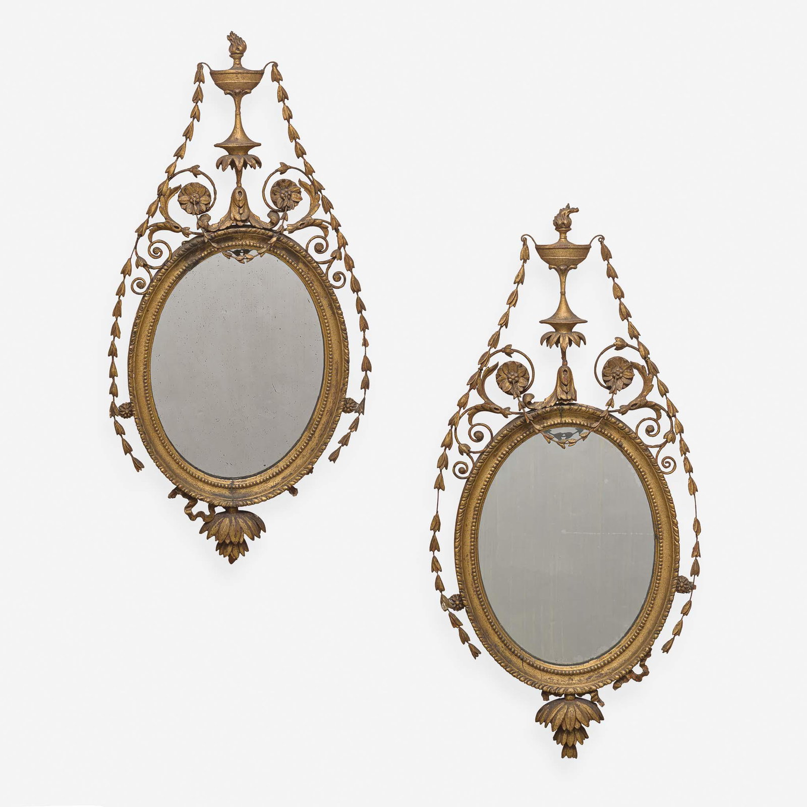 A Pair of George III Style Giltwood and Gesso Mirrors: A Pair of George III Style Giltwood and Gesso Mirrors late 19th/early 20th century (H: 35, W: 17 1/4, D: 1 1/2 in.) Provenance Bequest of Lisa Norris Elkins to the Philadelphia Museum of Art, 195