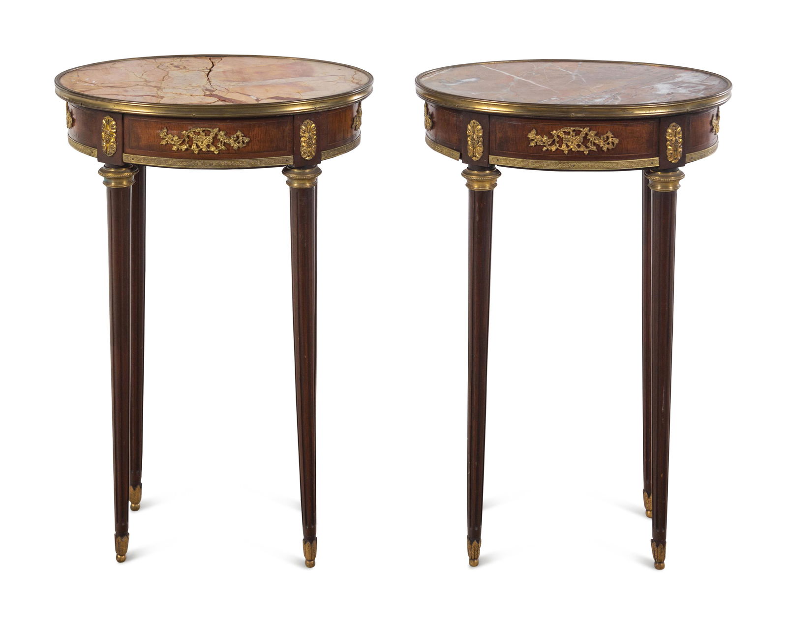A Pair of Louis XVI Style Gilt Bronze Mounted Marble-Inset Side Tables (1 of 2)