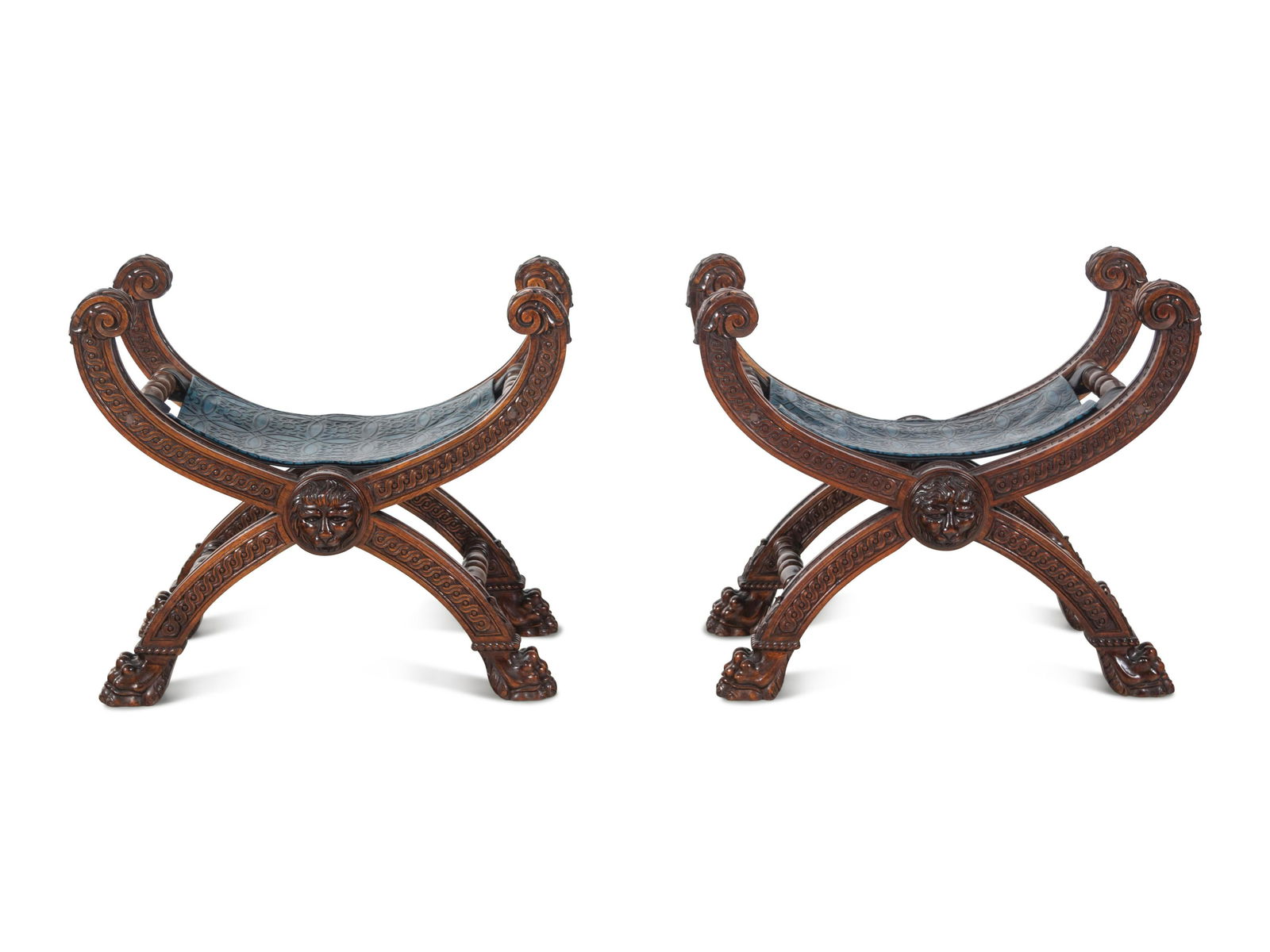 A Pair of Baroque Style Carved Walnut Stools (1 of 4)