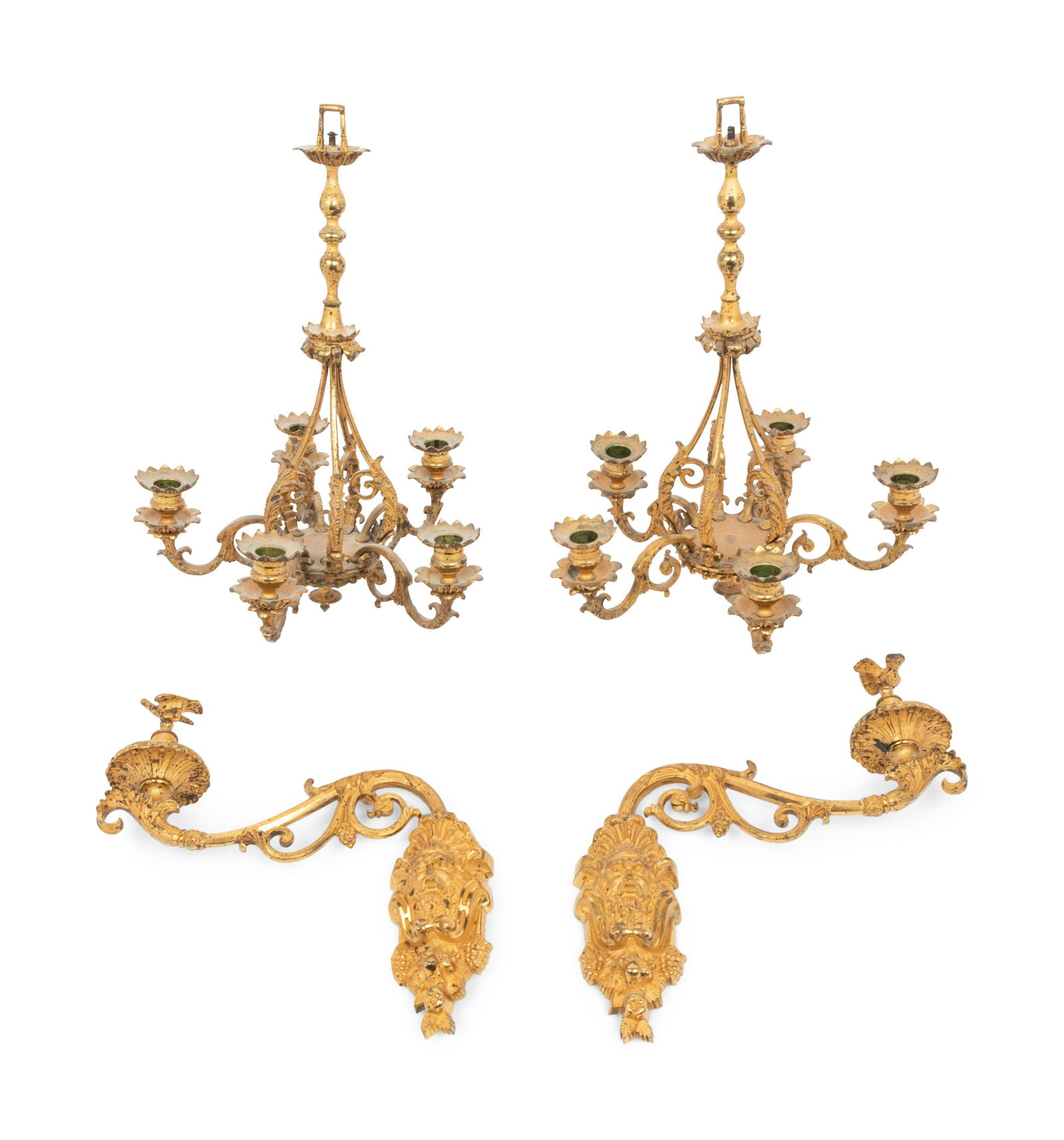 A Pair of Dutch or German Gilt Bronze Five-Light Hanging Wall Lights (1 of 3)