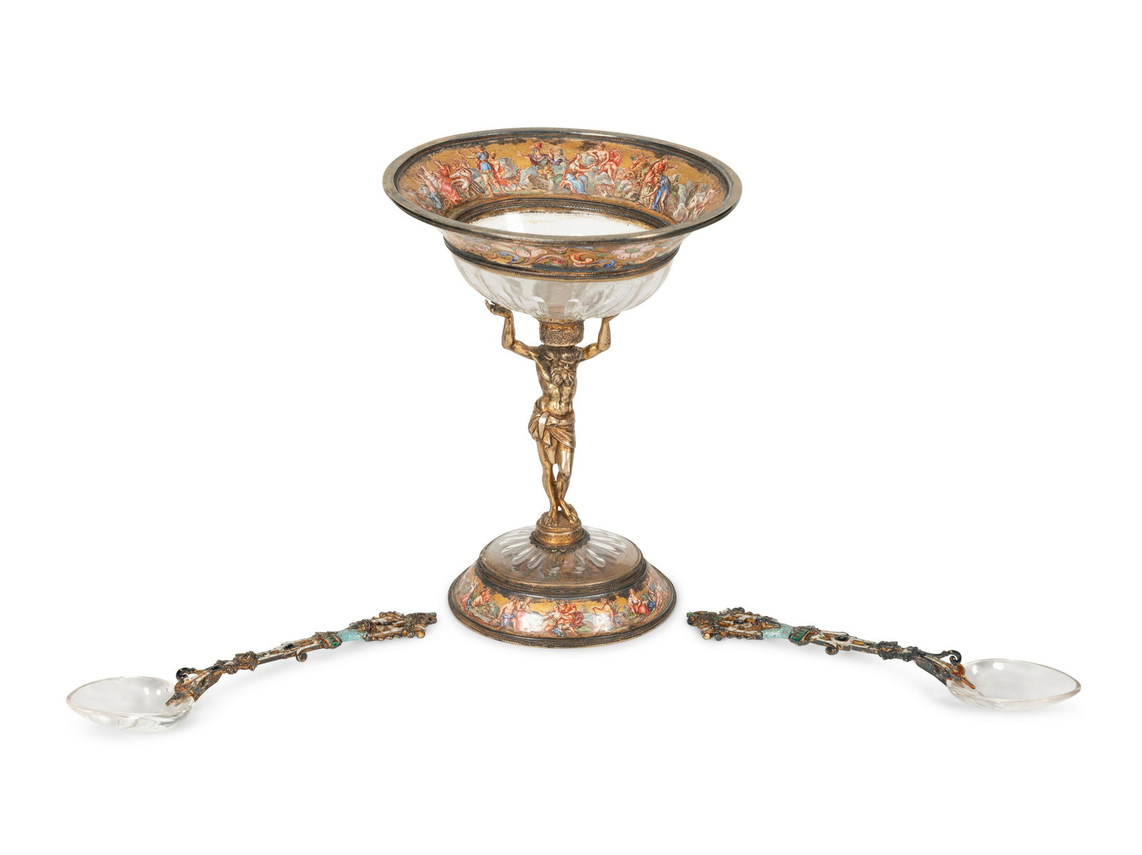 A Viennese Silver-Gilt, Enamel and Rock Crystal Coupe with Two Similar Spoons (1 of 5)