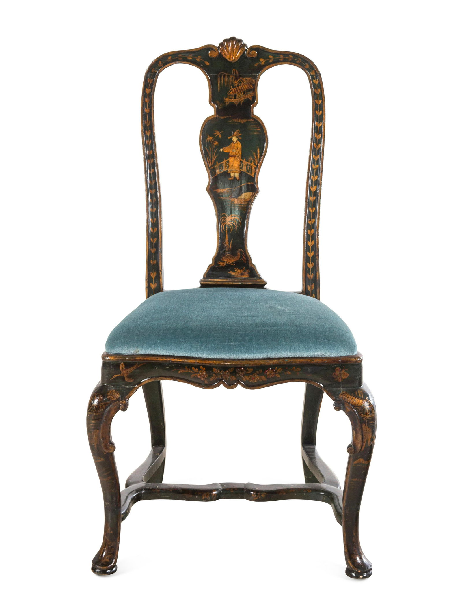 A Queen Anne Chinoiserie Decorated Side Chair: A Queen Anne Chinoiserie Decorated Side Chair 18th Century Height 42 x width 24 x depth 17 inches. Property from a House and Garden Designed by David Hicks, Bloomfield Hills, Michigan