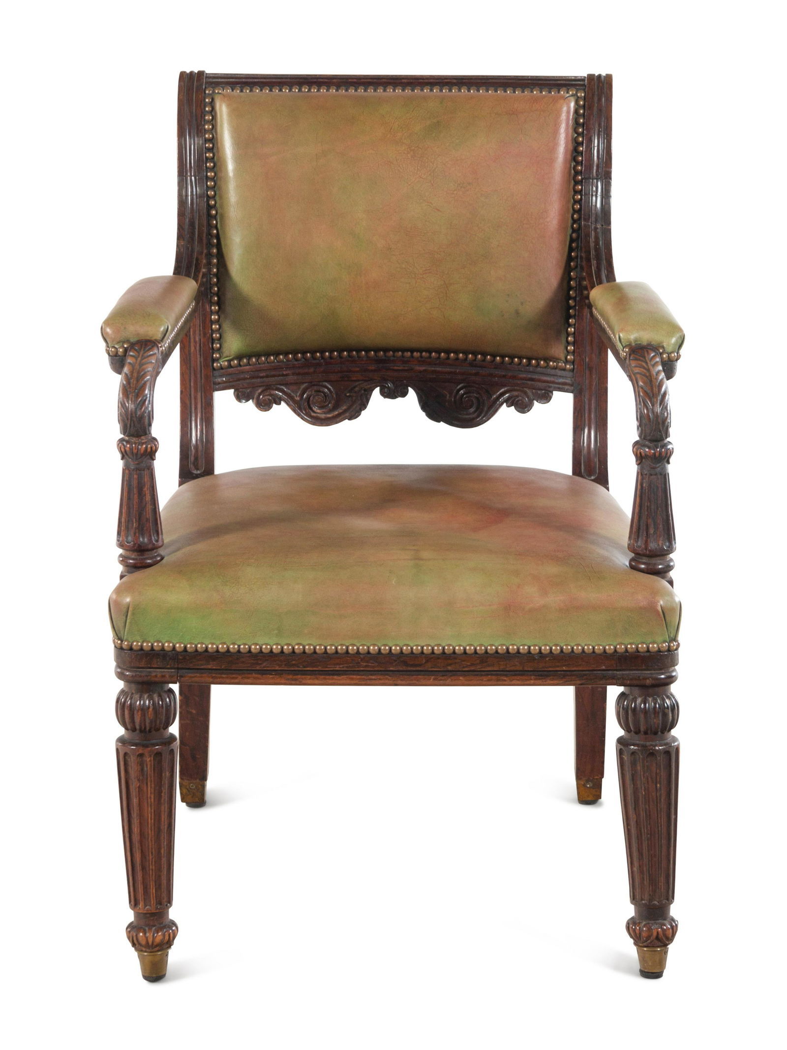 A Regency Simulated Rosewood Leather-Upholstered Library Chair in the Manner of Henry Holland (1 of 3)