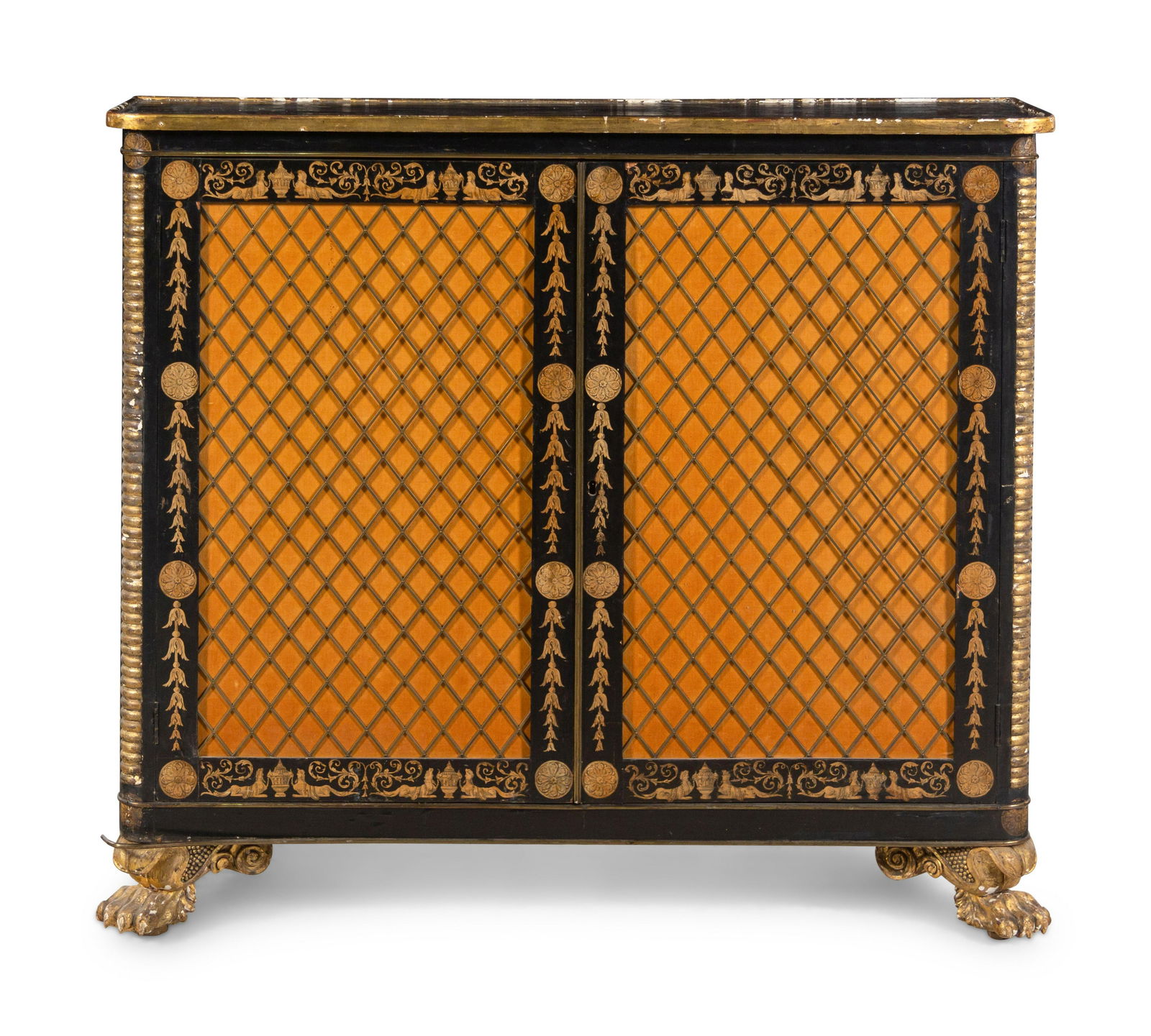 A Regency Style Parcel Gilt and Ebonized Penwork Cabinet (1 of 5)