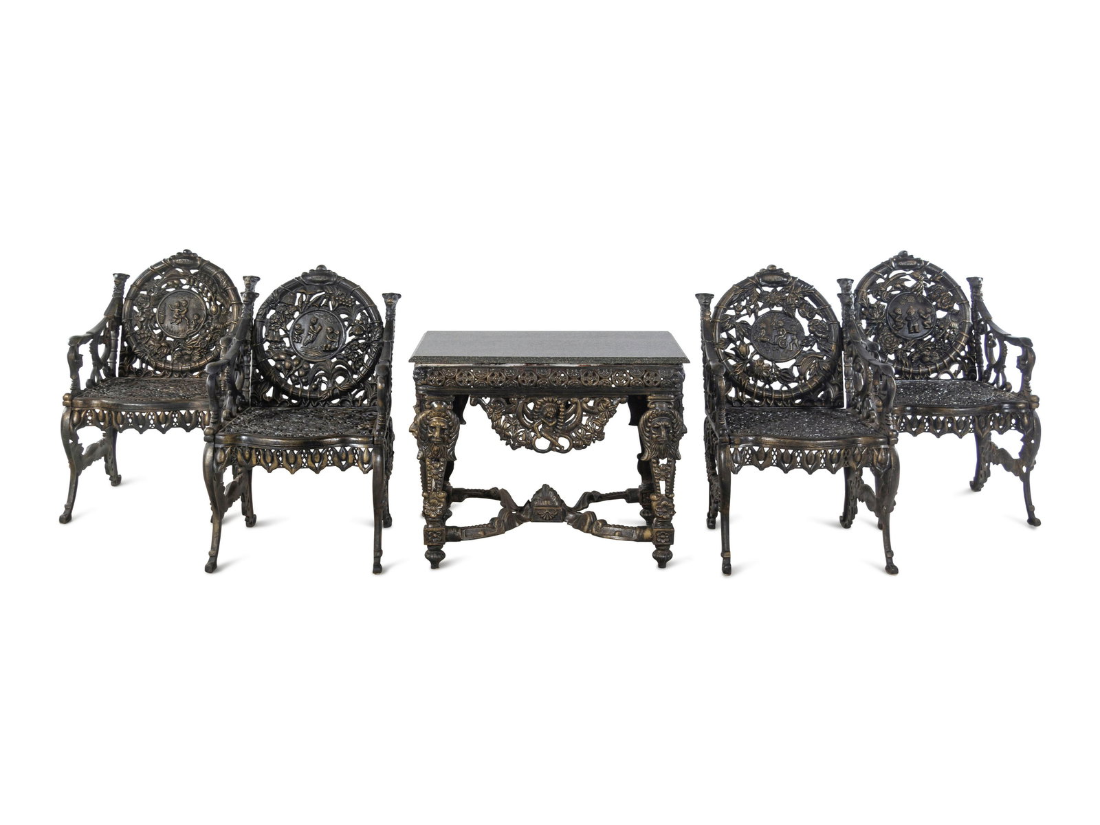 A Suite of Victorian Style Cast Iron Garden Furniture Allegorical of the Seasons (1 of 4)