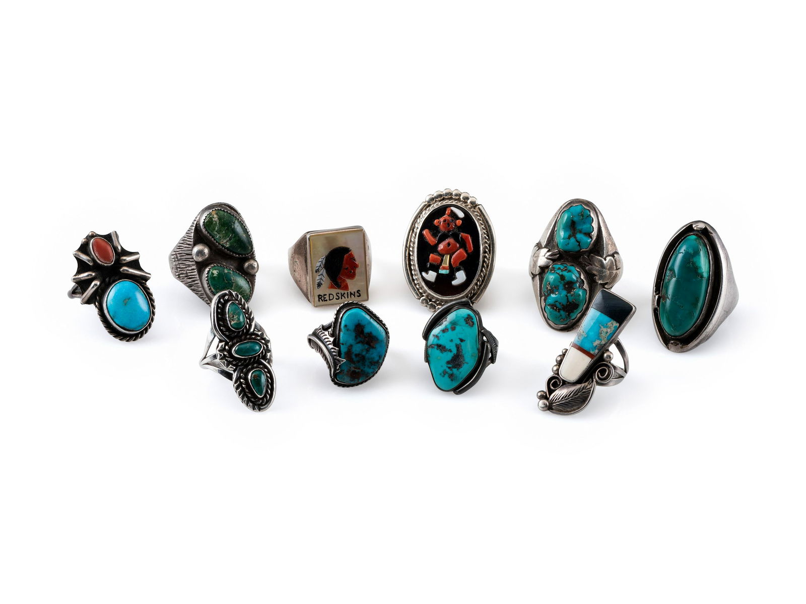 Navajo and Zuni rings second - third quarter 20th century  lot of 10, includes:  one marked ARP ZUNI (1 of 4)