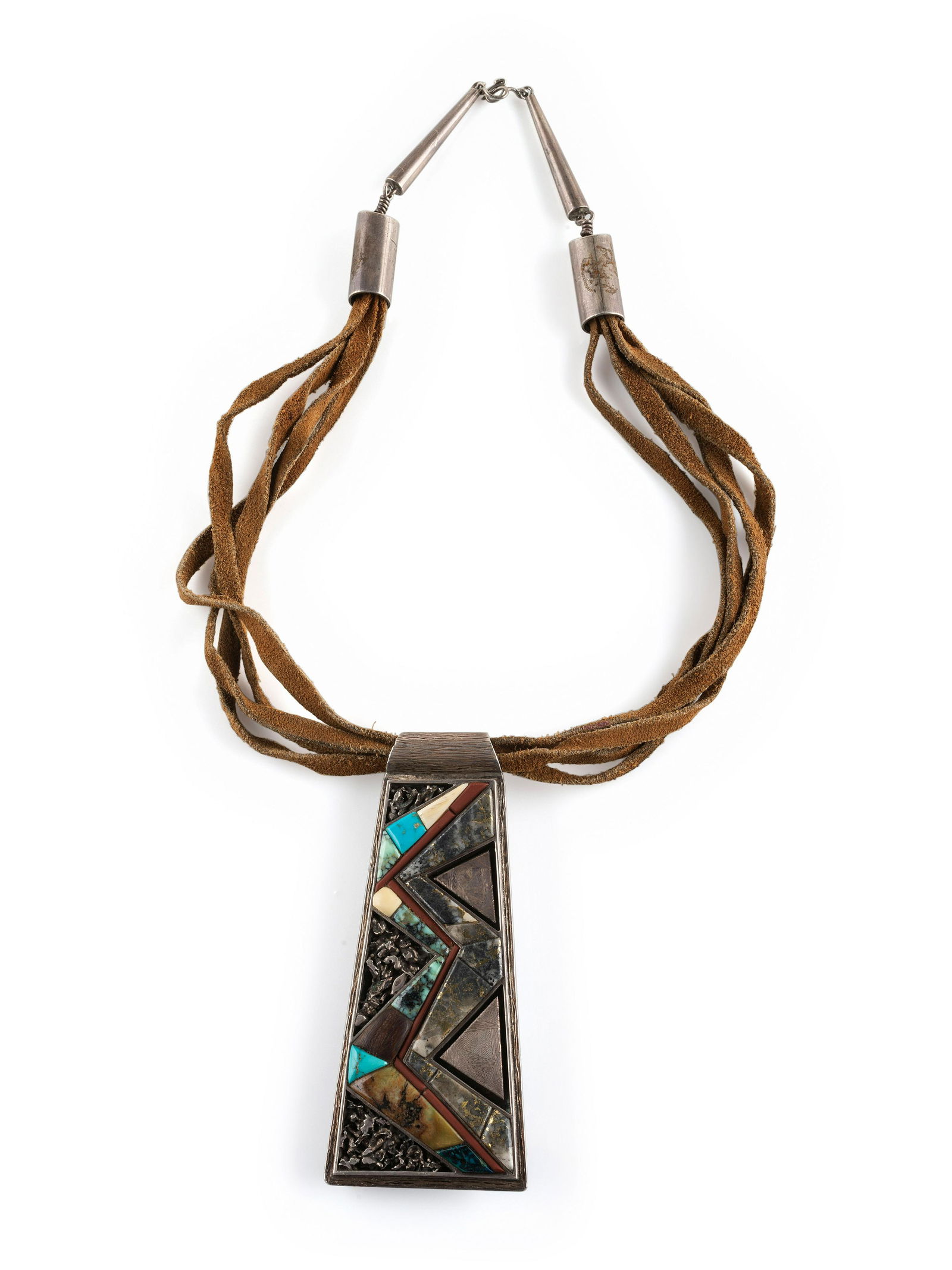 Richard Tsosie (Dine, b. 1953) Large Reversible Silver Pendant    trapezoidal-shaped pendant, (1 of 5)