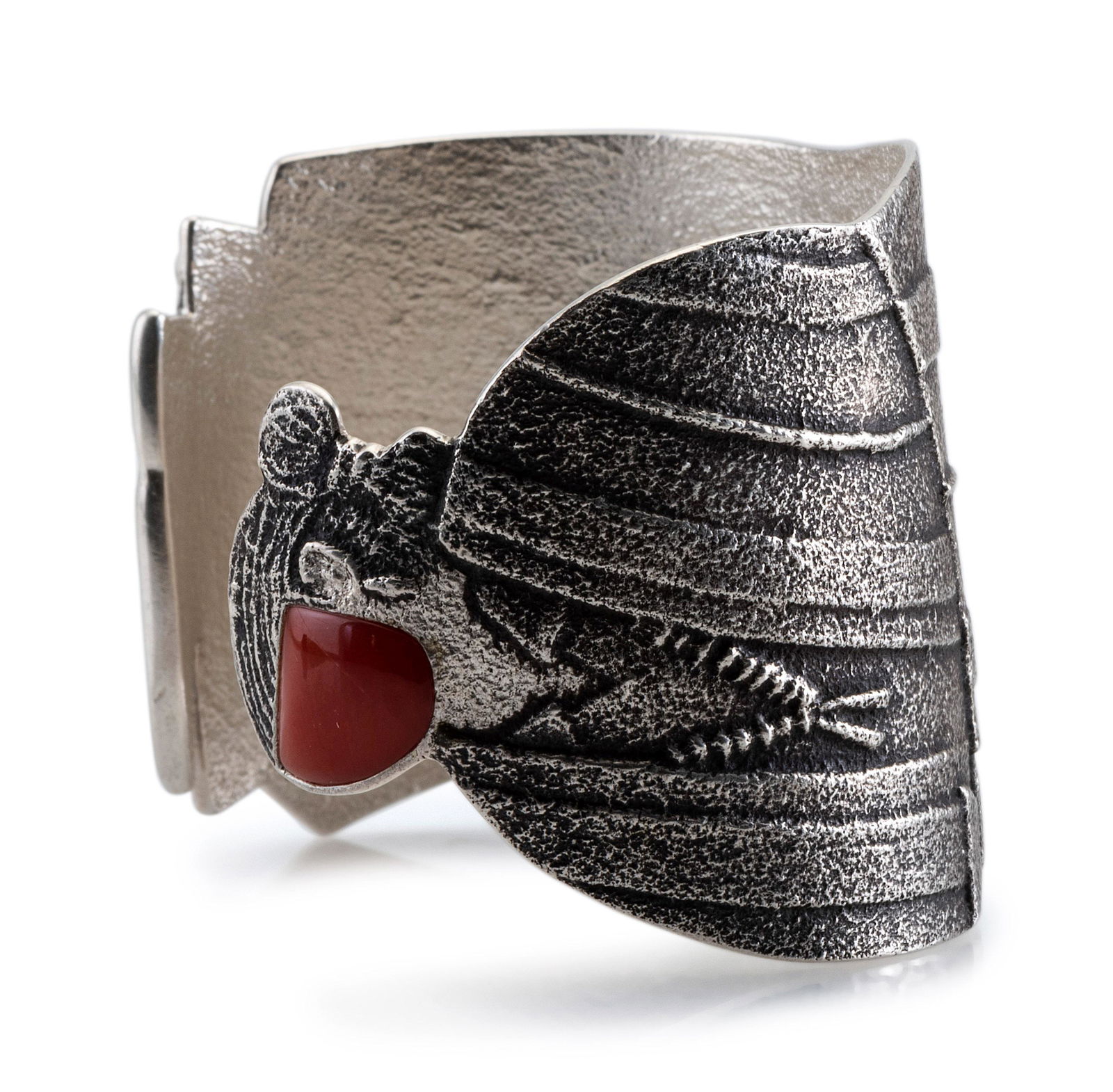 Darryl Dean Begay (Dine, b. 1973) Tufa Cast Silver Figural Cuff Bracelet, with Coral Cabochon (1 of 5)