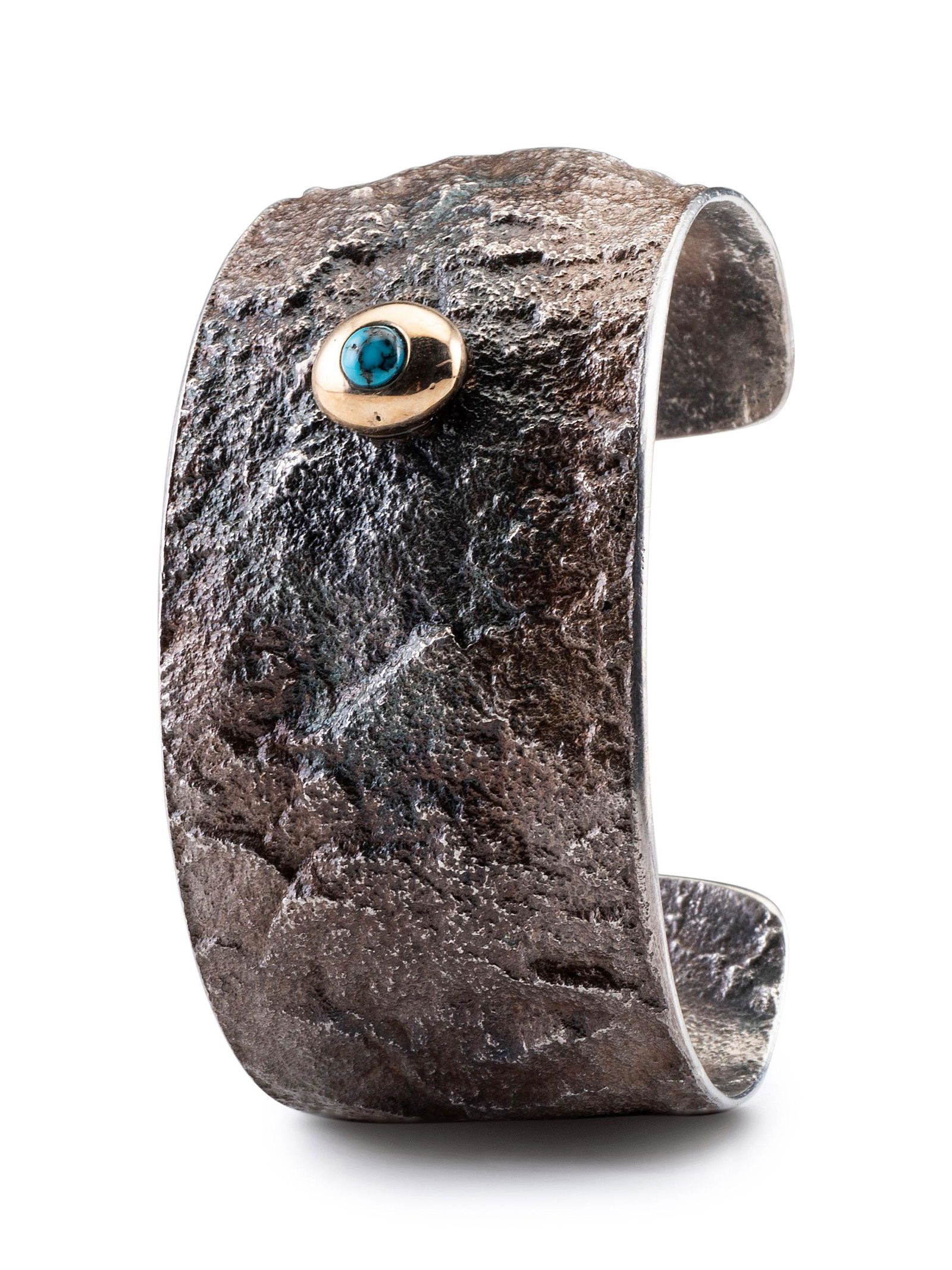 Darryl Dean Begay (Dine, b. 1973) Sterling Silver Tufa Cast Cuff Bracelet, with Offset Turquoise (1 of 5)
