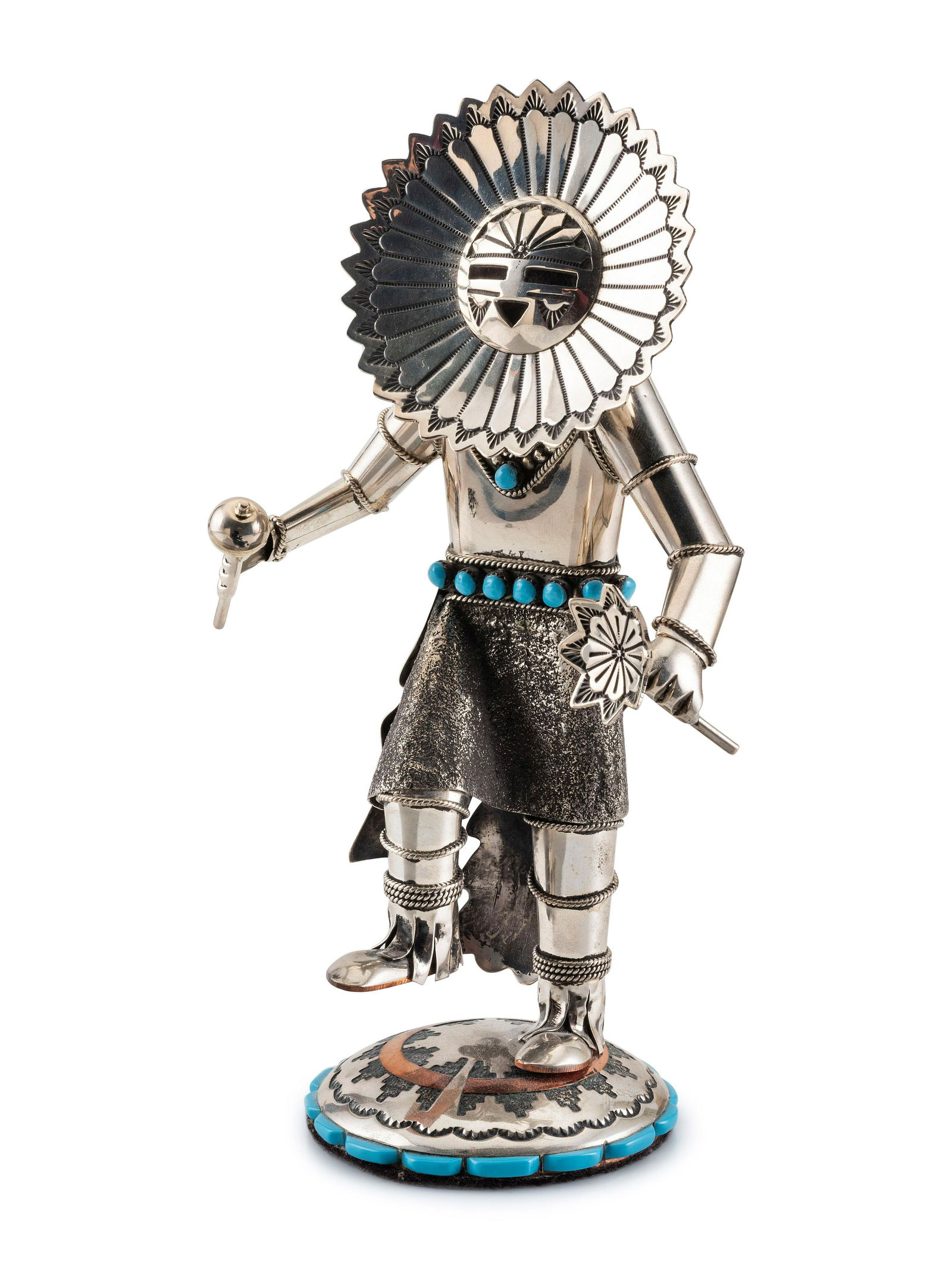 Wilford Begay (Dine, b. 1965) Sterling Silver and Coper Katsina, with Turquoise Accents  marked on (1 of 6)