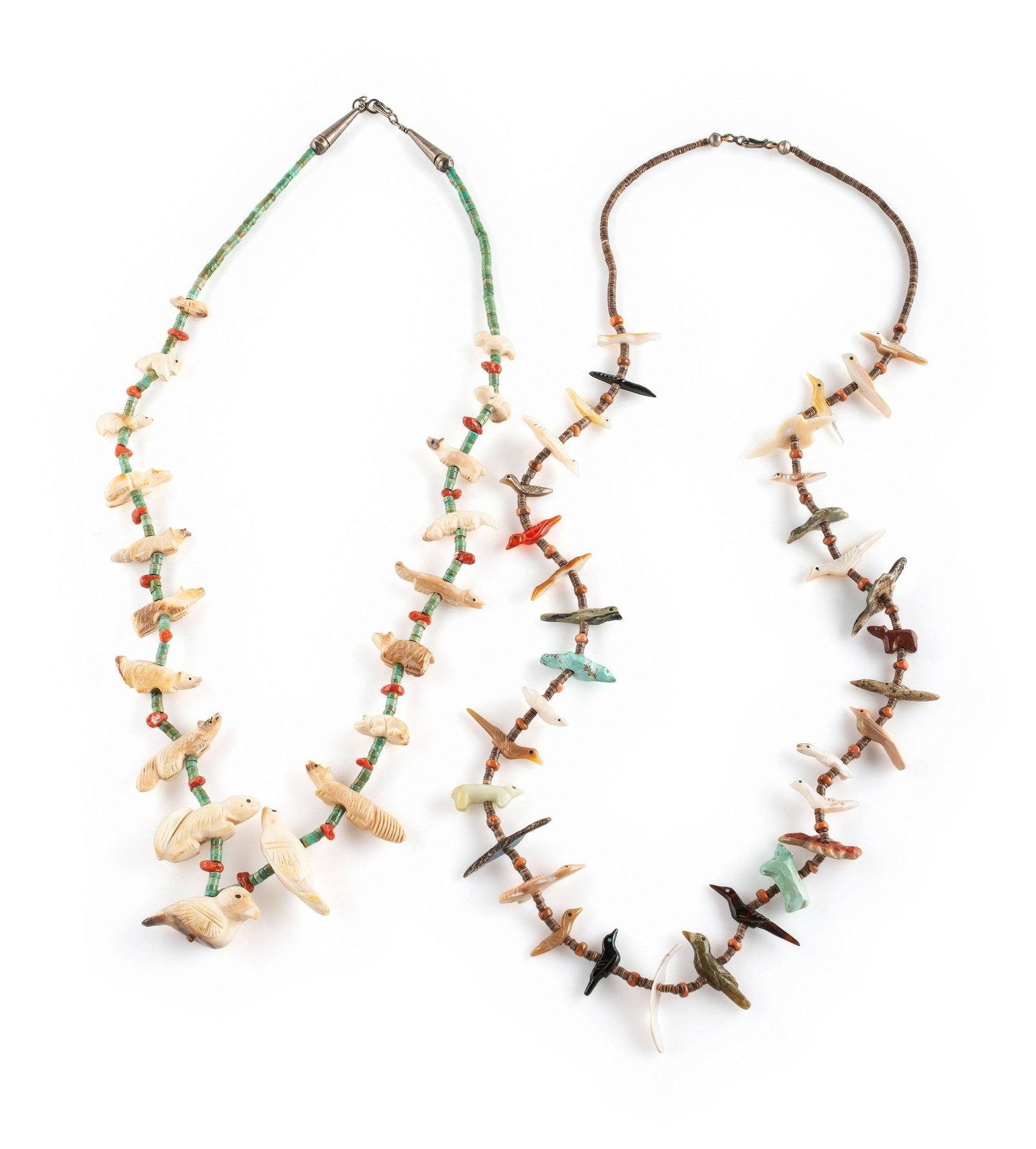 Pair of Zuni Fetish Neckaces mid - third quarter 20th century  lot of 2, includes:  a single-strand (1 of 5)