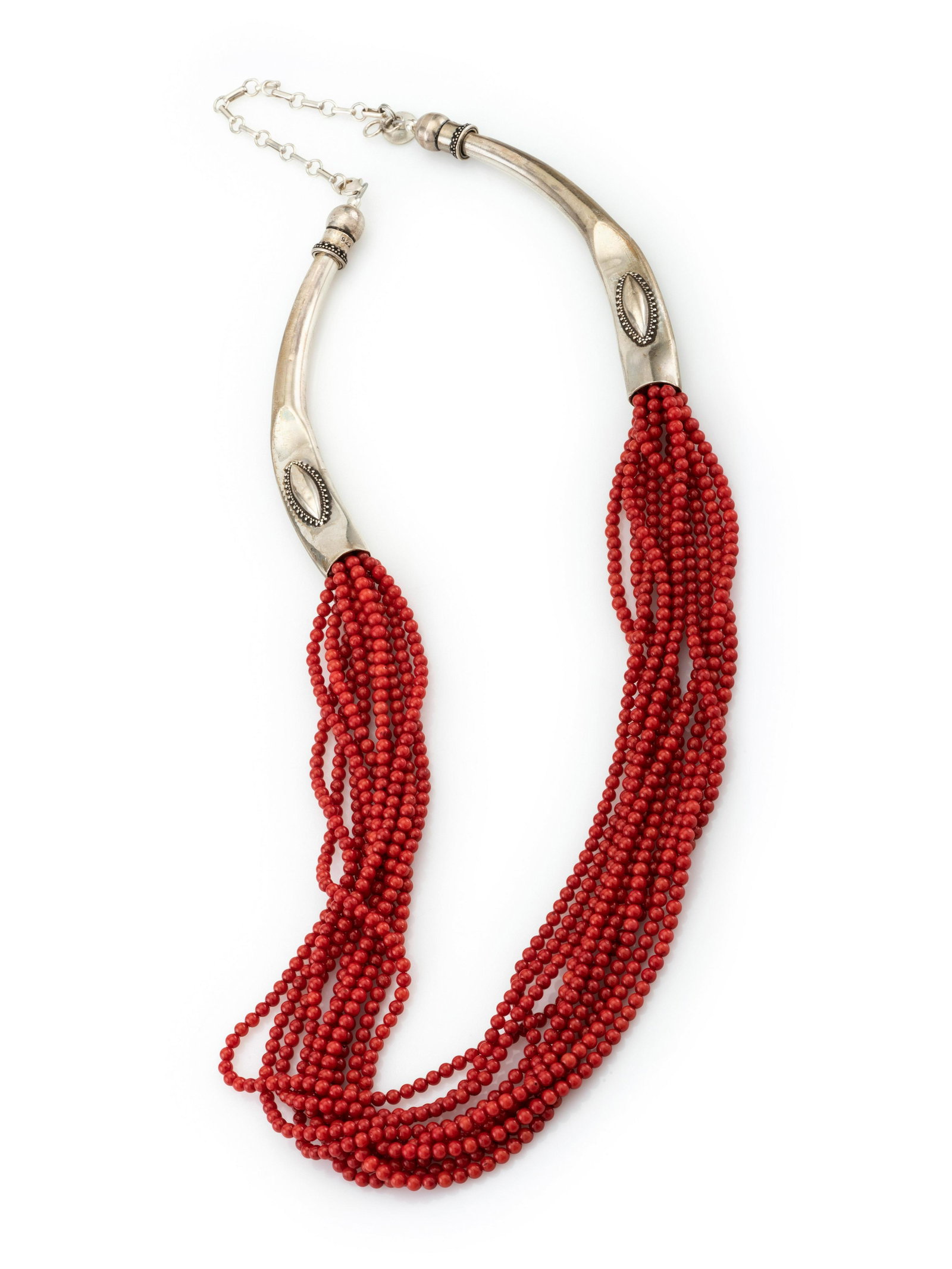 Berlinda Begay (Dine, 20th/21st century) Sterling Silver and Coral Multi-strand Necklace  marked on (1 of 2)