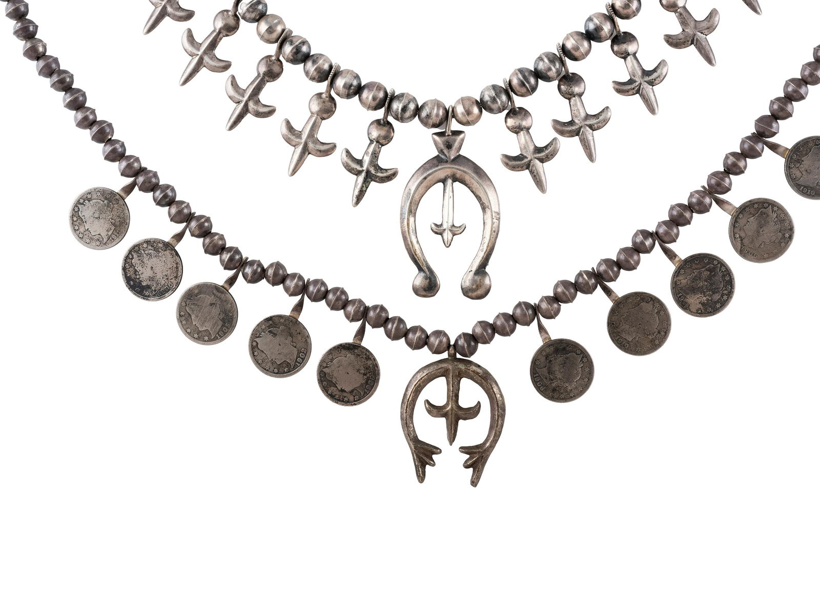 Pair of Petite Navajo Silver Squash Blossom Necklaces third quarter 20th century   lot of 2, neither (1 of 3)