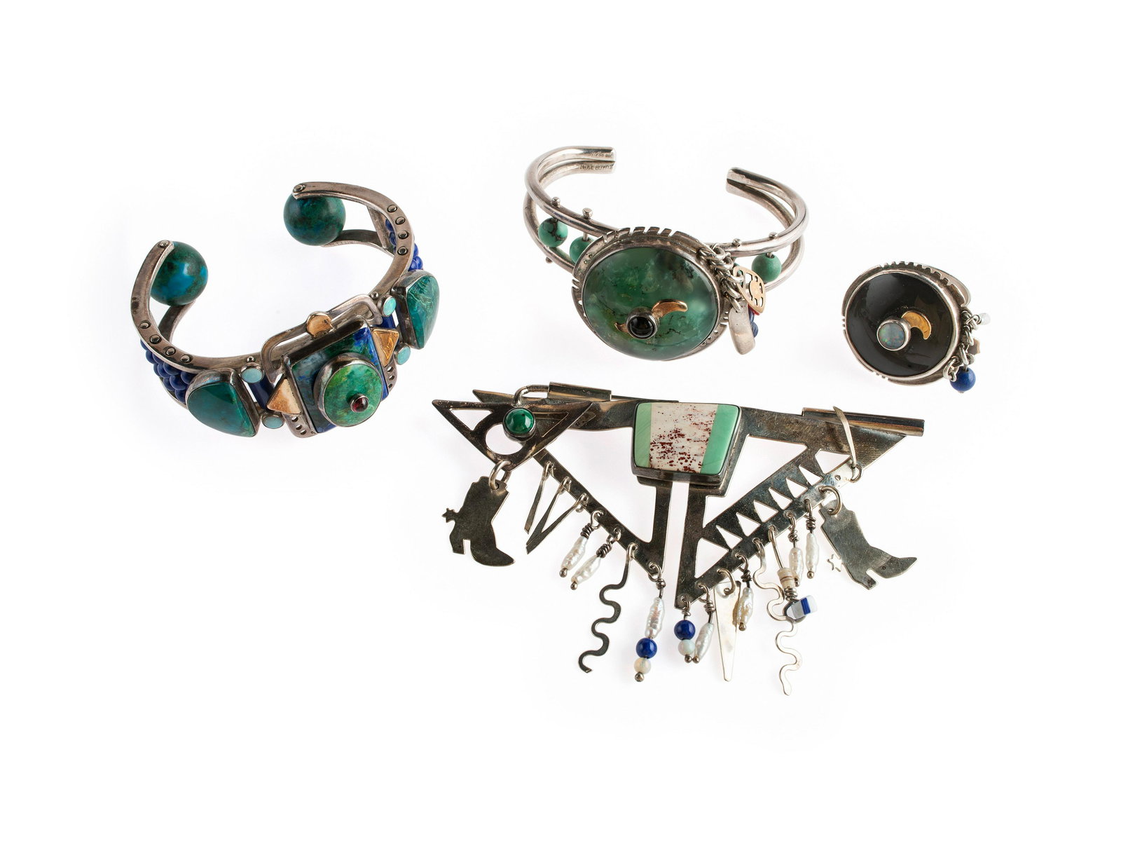 Michael Boyd (American, 20th/21st century) Whimsical Southwestrn-style Silver Jewelry  lot of 4, all (1 of 10)