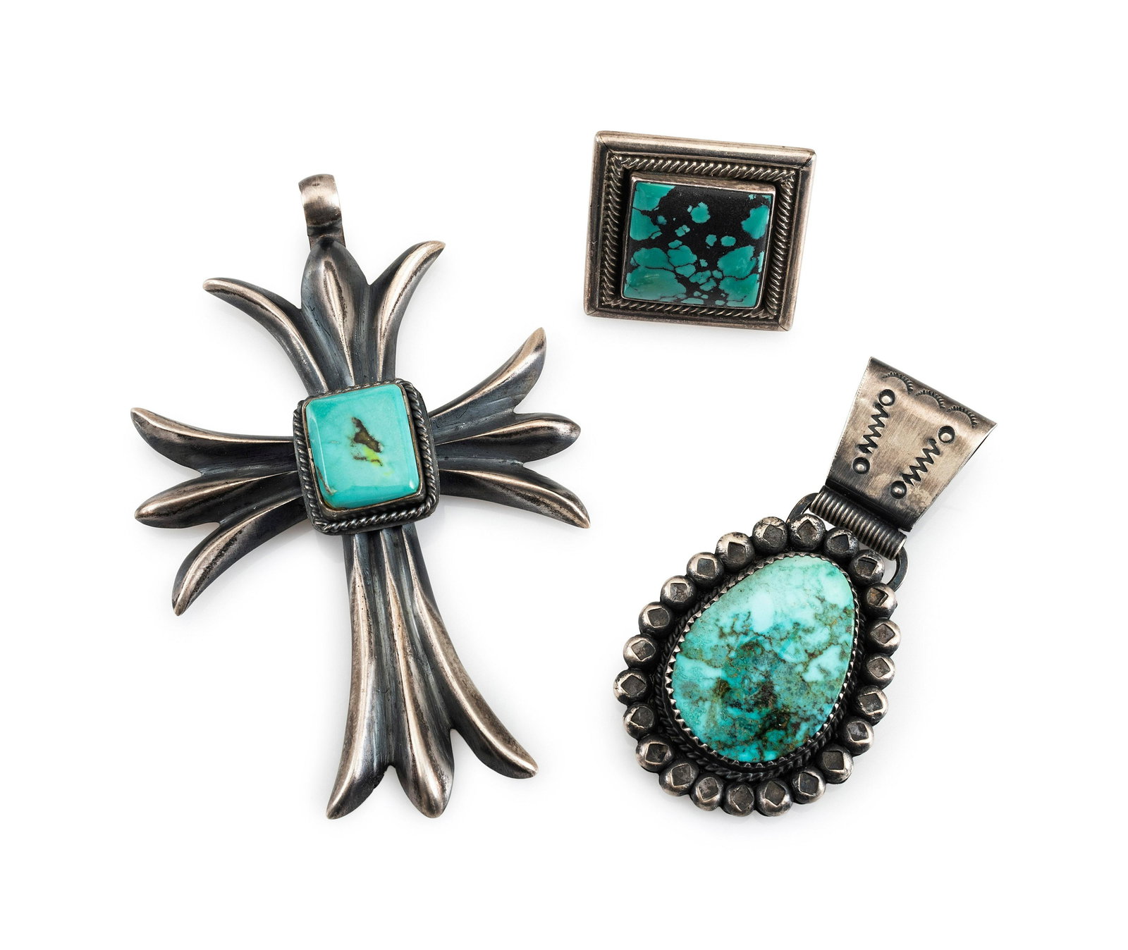 Navajo Sterling Silver and Turquoise Pendants PLUS Ernest Bilagody Ring late 20th century  lot of 3, (1 of 5)