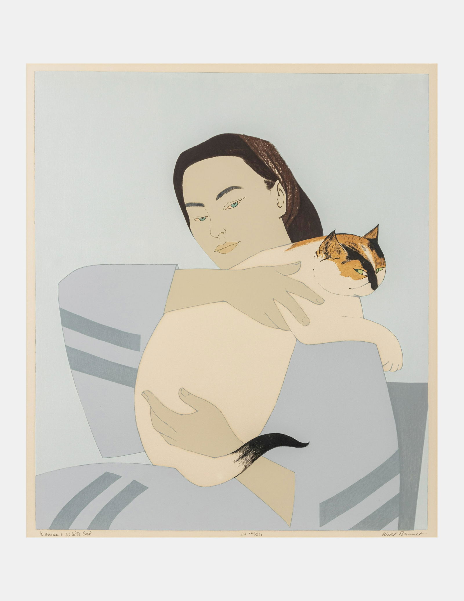 Will Barnet (American, 1911-2012) Woman and White Cat, 1971: Will Barnet (American, 1911-2012) Woman and White Cat, 1971 screenprint signed, titled and numbered 165/200 23 x 20 inches. Property from the Carmen S. Holeman Trust, Indianapolis, Indiana Provenance:
