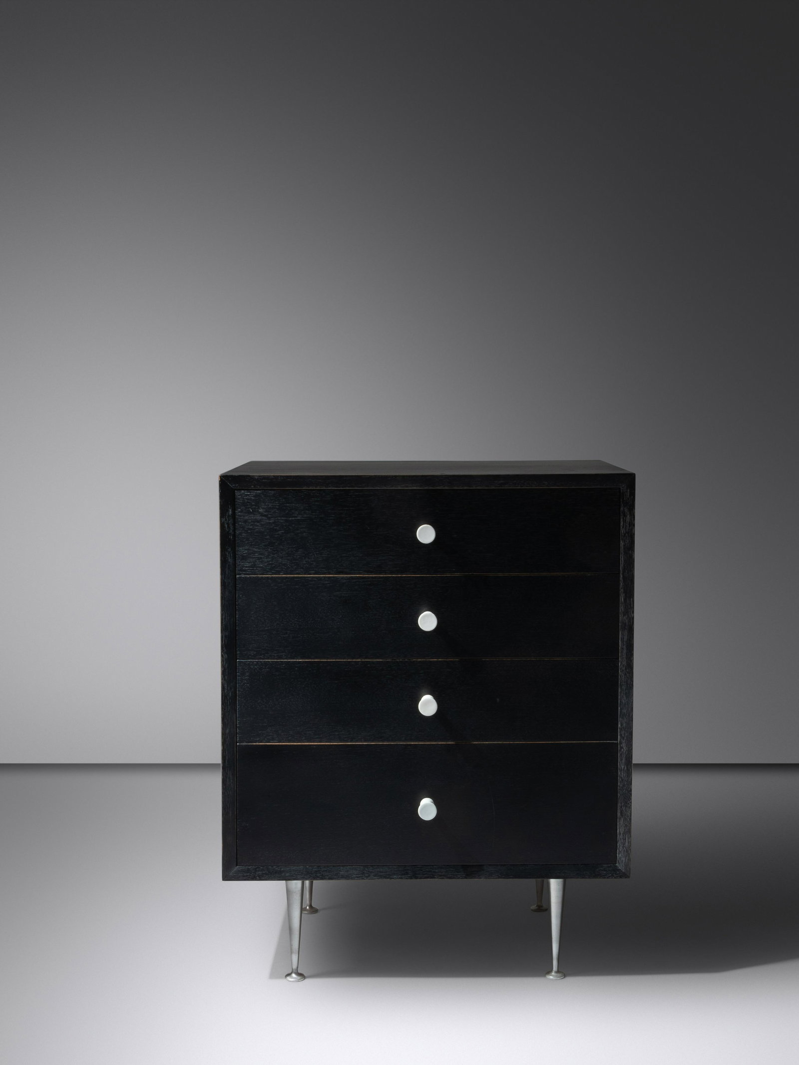 George Nelson & Associates (American, 1908-1986) Cabinet, model 4701 Herman Miller, USA: George Nelson & Associates (American, 1908-1986) Cabinet, model 4701 Herman Miller, USA ebonized wood, enameled aluminum with manufacturer's plaque H 31 x W 24 x D 18 1/2 inches.