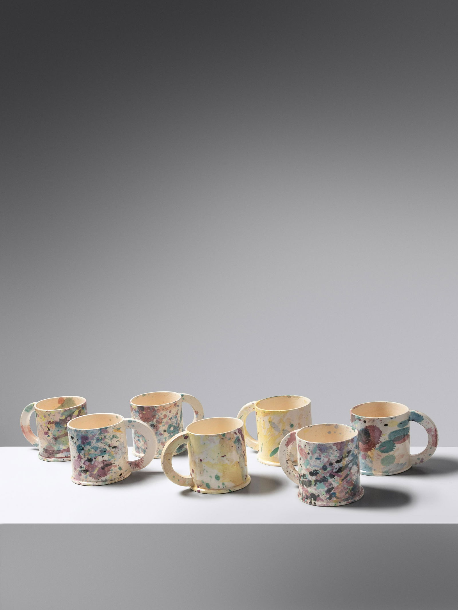 Peter Shire (American, b. 1947) Set of Seven Roll'n W Roland Mugs, 1981 Echo Park Pottery, USA (1 of 3)