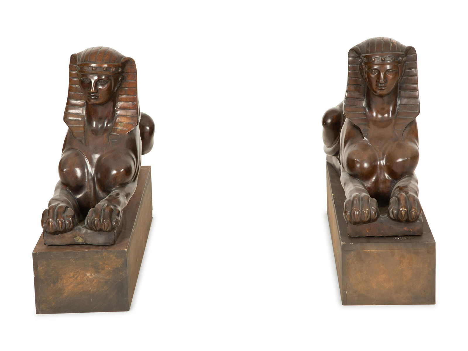 A Pair of Italian Bronze Sphinxes  Height 20 x length 34 1/2 x depth 10 inches. (1 of 4)