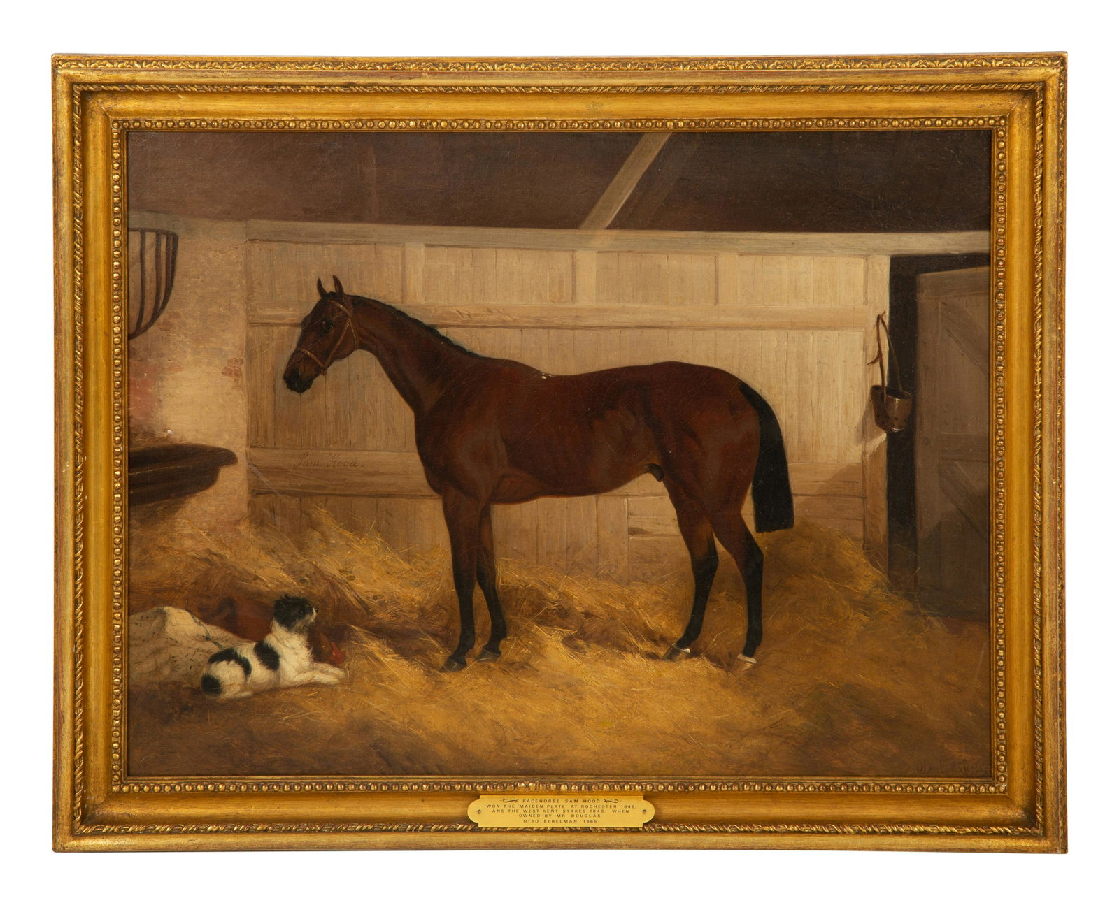 Otto Eerelmann (Dutch, 1839-1926) Racehorse Sam Hood, 1865: Otto Eerelmann (Dutch, 1839-1926) Racehorse Sam Hood, 1865 oil on canvas signed and dated indistinctly (lower right) 17 x 22 inches. Lot note: The present painting depicts the horse, Sam Hood, which w