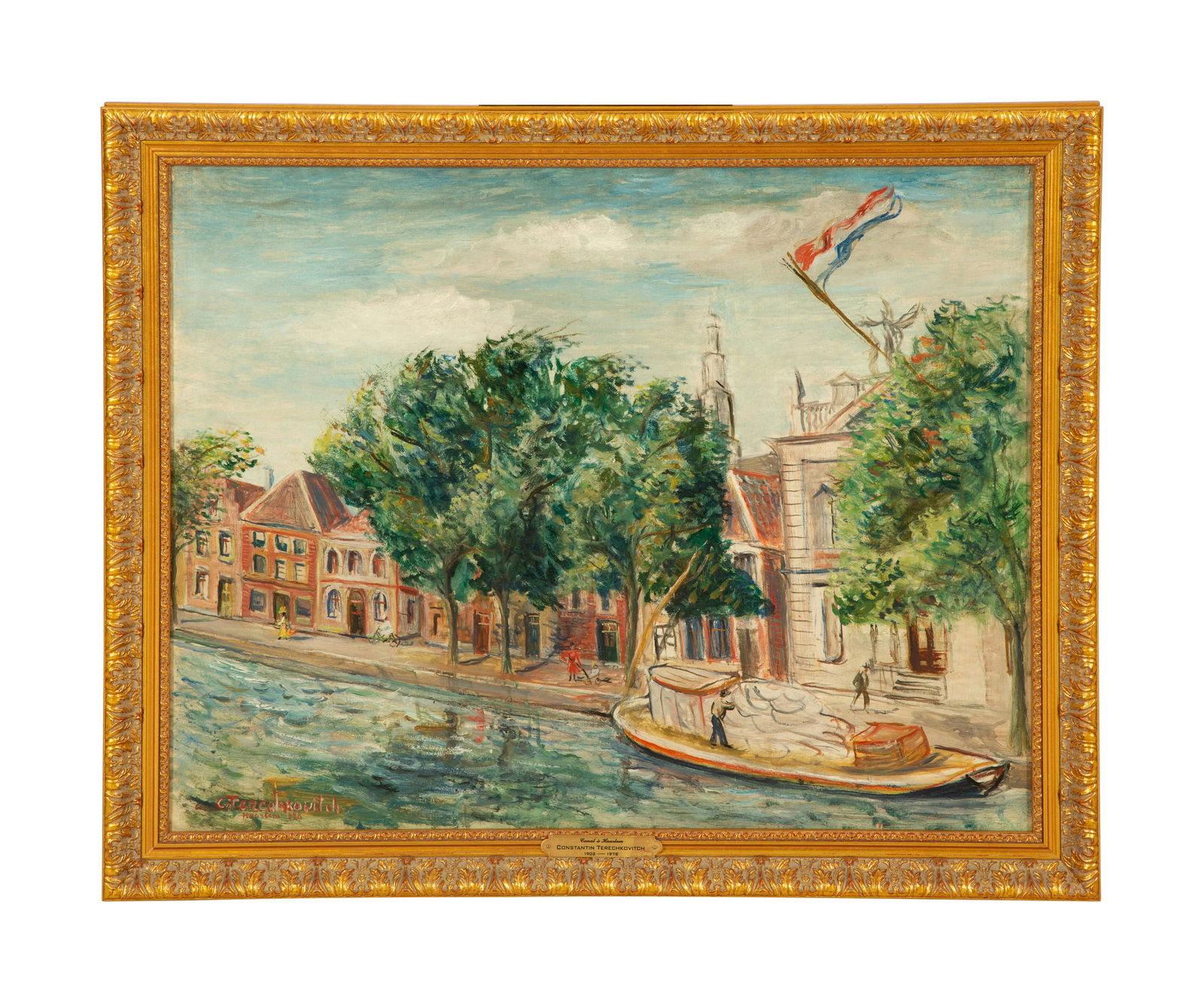 Constantin Terechkovitch (Russian, 1902-1978) Canal a Haarlem , 1928: Constantin Terechkovitch (Russian, 1902-1978) Canal a Haarlem , 1928 oil on canvas signed C. Terechkovitch, dated, and inscribed Haarlem (lower left) 23 1/2 x 28 3/4 inches. Provenance: Sold: Christie