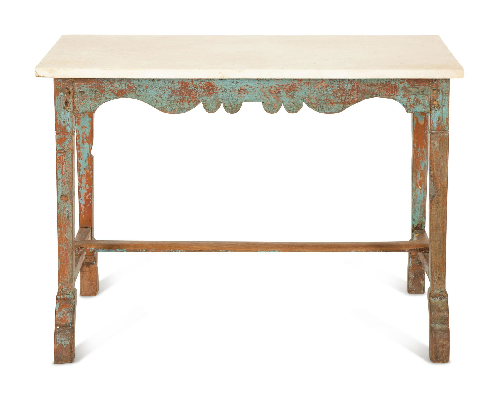 A Swedish Carved and Painted Oak White Marble Top Table Height 30 1/2 x width 42 1/4 x depth 21 1/4 (1 of 5)