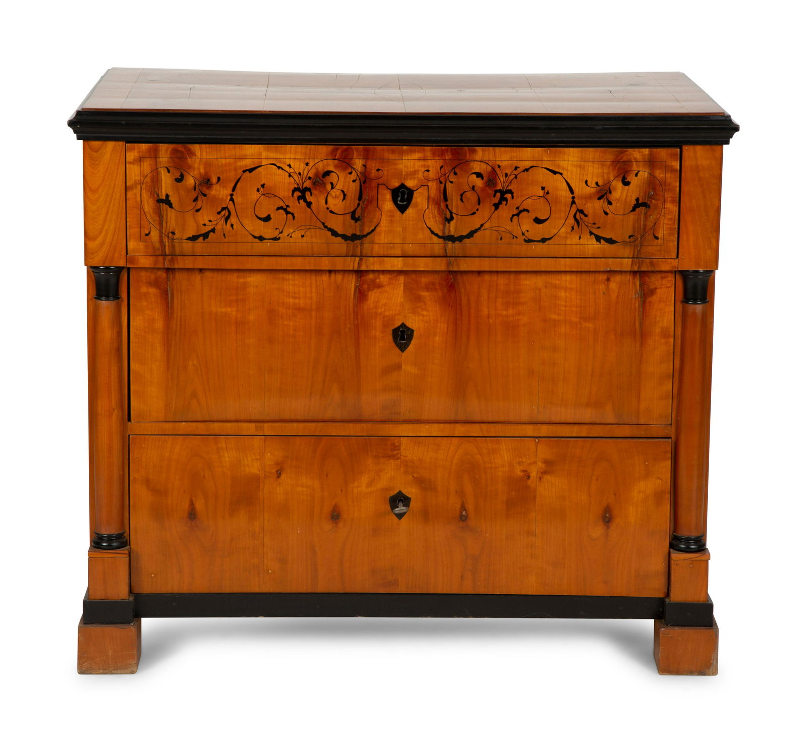 An Austrian Biedermeier Cherry and Ebonized Inlaid Commode Height 35 x width 40 x depth 24 inches. (1 of 5)
